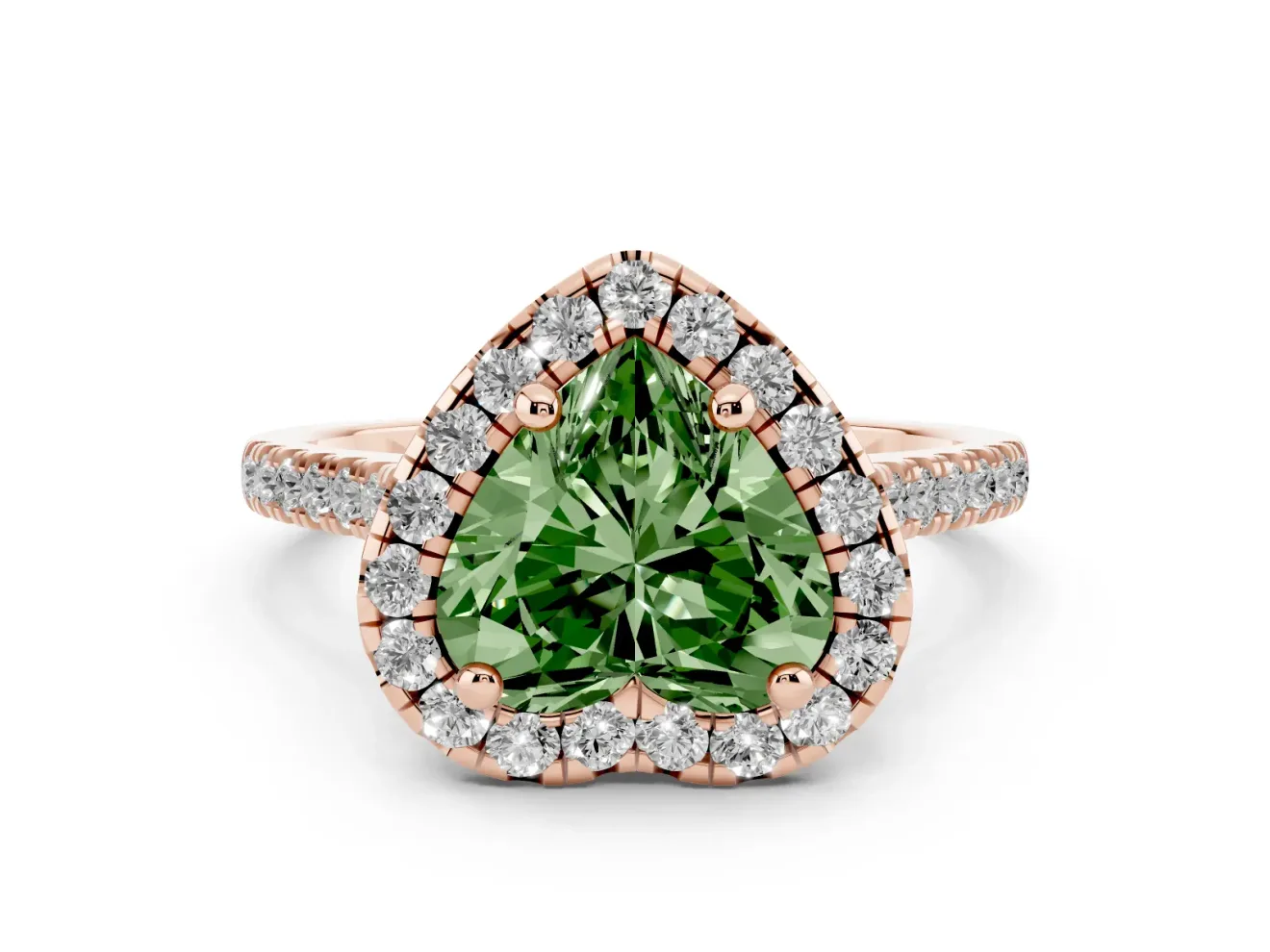 Heart-Shaped Halo Engagement Ring Setting for a Fancy Green Lab-Grown Diamond | Tapered Band | Rose Gold