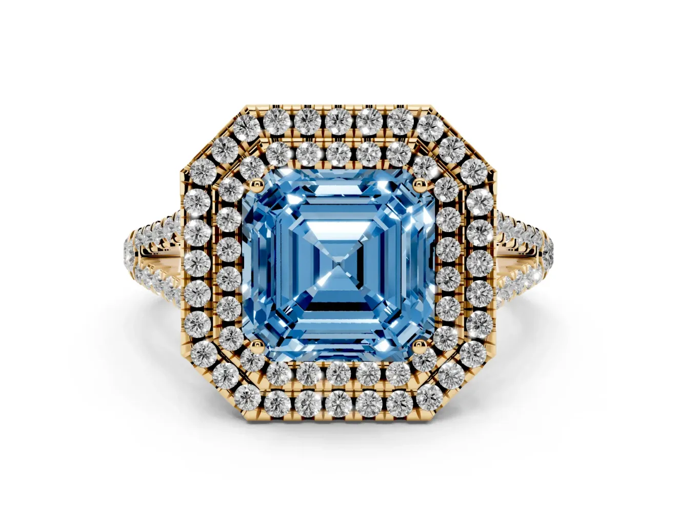 Asscher Cut Halo Engagement Ring Setting for a Fancy Blue Lab-Grown Diamond | Yellow Gold - Design NV-24799