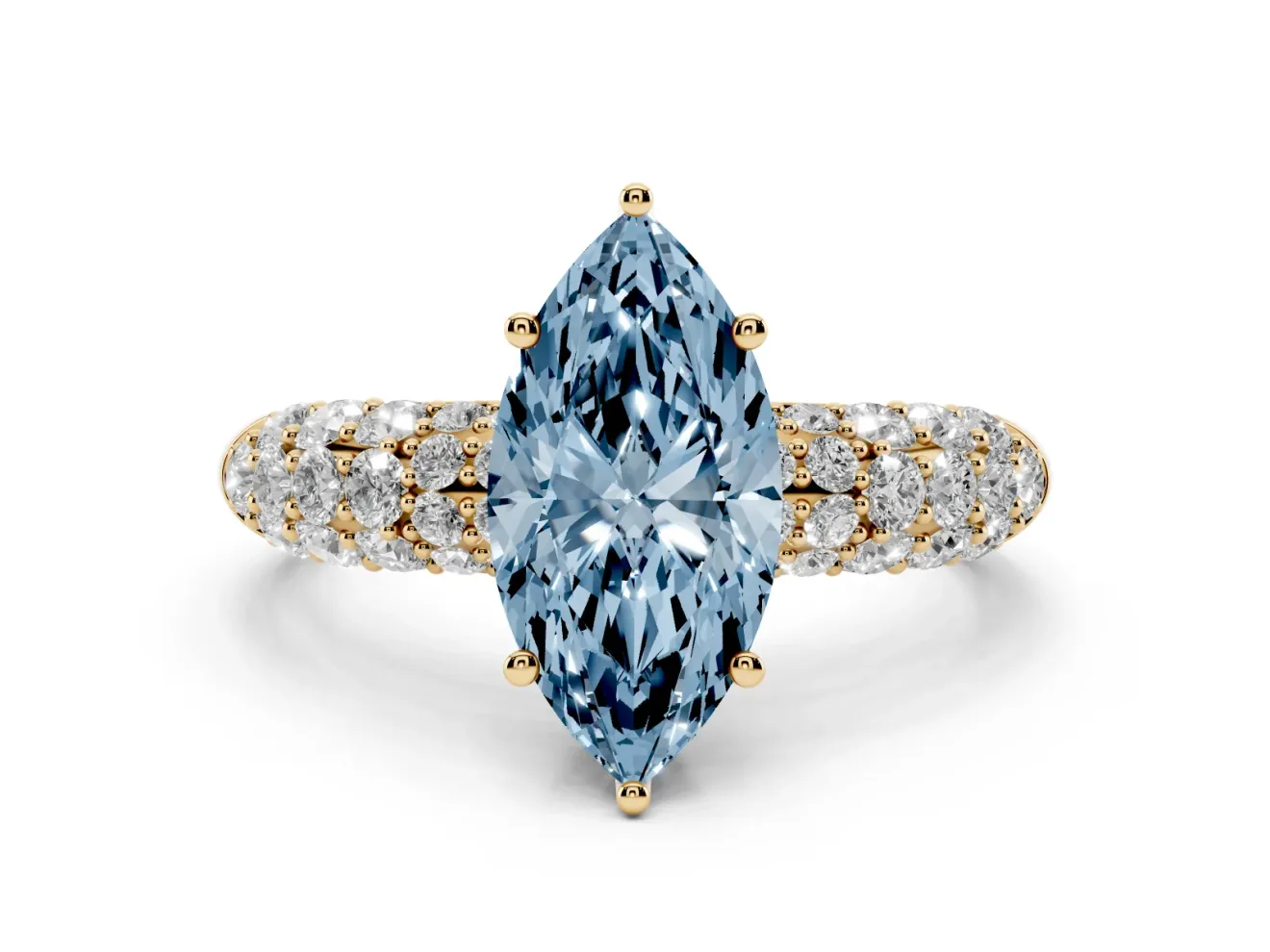 Marquise Multi Row Pave Engagement Ring Setting for a Fancy Blue Lab-Grown Diamond | Yellow Gold