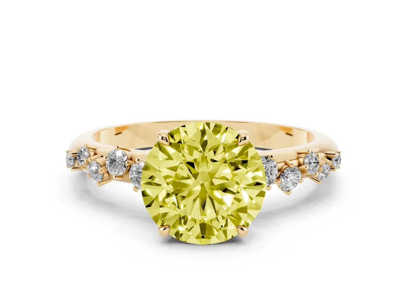 Round Graduated Solitaire Engagement Ring Setting for a Fancy Yellow Lab-Grown Diamond | Yellow Gold