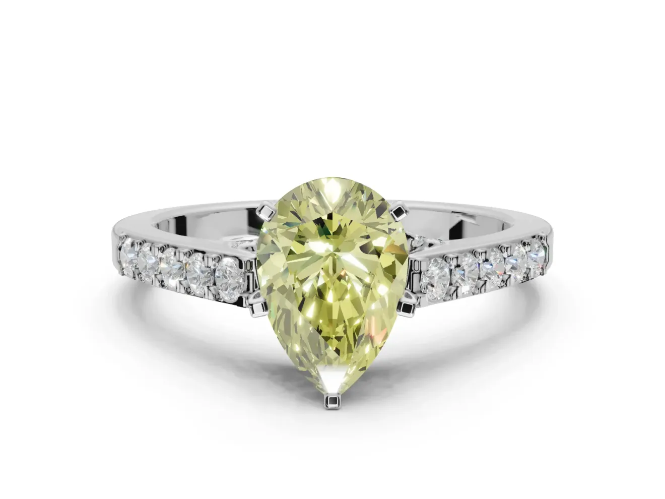 Pear-Shaped Pavé Solitaire Engagement Ring Setting for a Fancy Yellow Lab-Grown Diamond | Crossover Gallery | White Gold