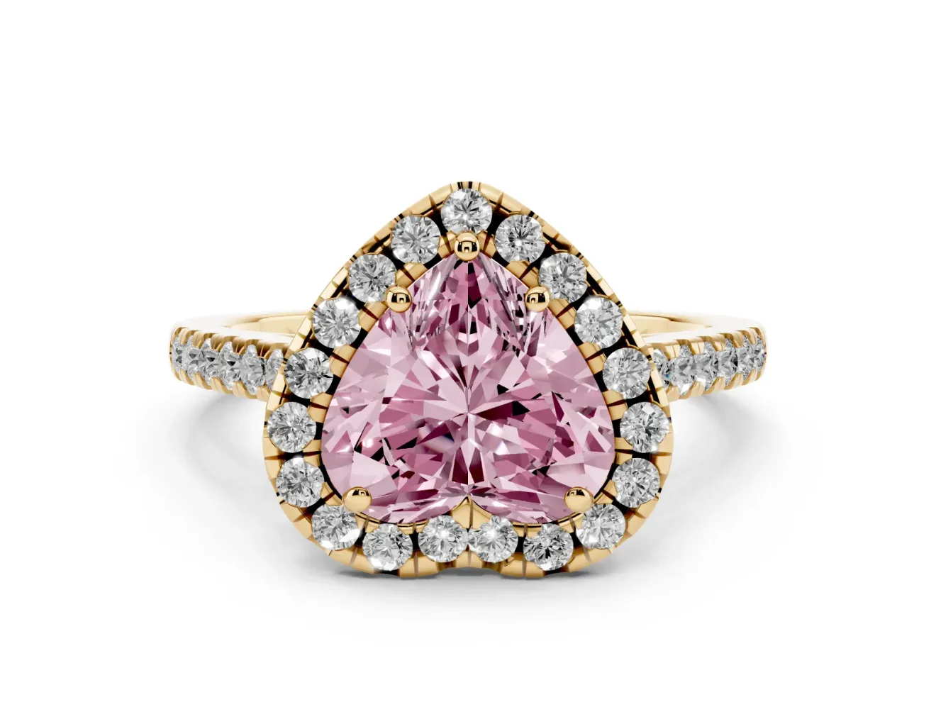 Heart-Shaped Raised Halo Engagement Ring Setting for a Fancy Pink Lab-Grown Diamond | Yellow Gold