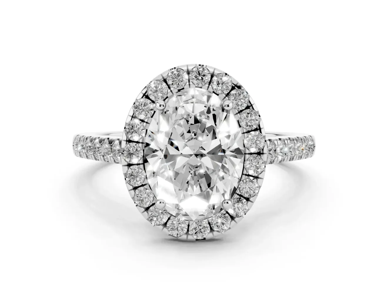 Oval Halo Engagement Ring Setting | Pave Shoulders | Sterling Silver
