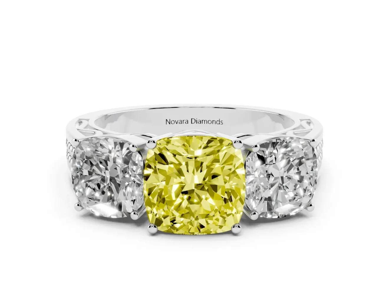 Cushion Cut Engagement Ring Setting for a Fancy Yellow Lab-Grown Diamond | Sterling Silver - Design NV-24920