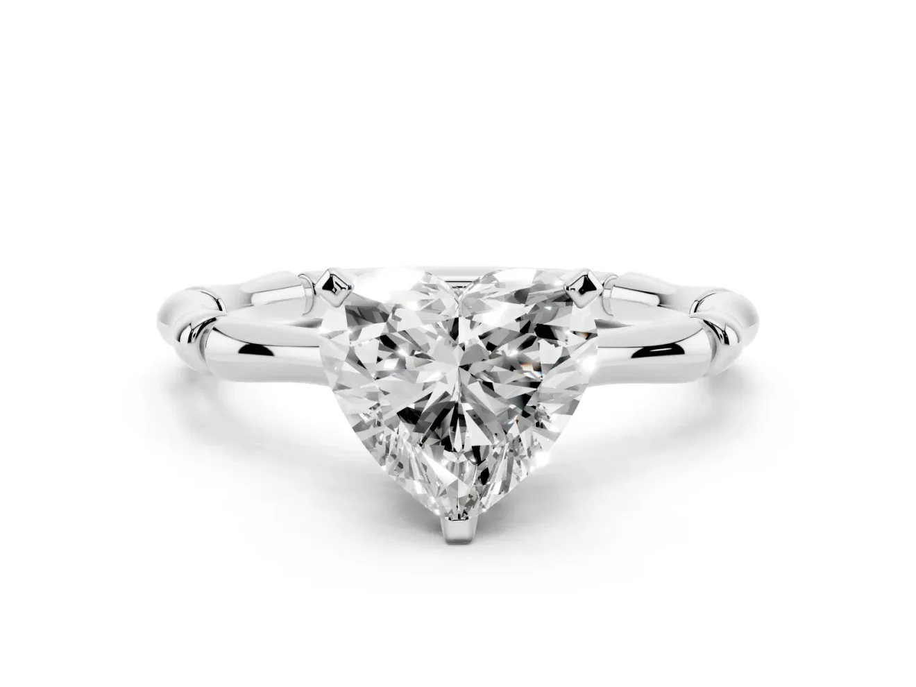 Heart-Shaped Bamboo Solitaire Engagement Ring Setting | Segmented Band | Platinum