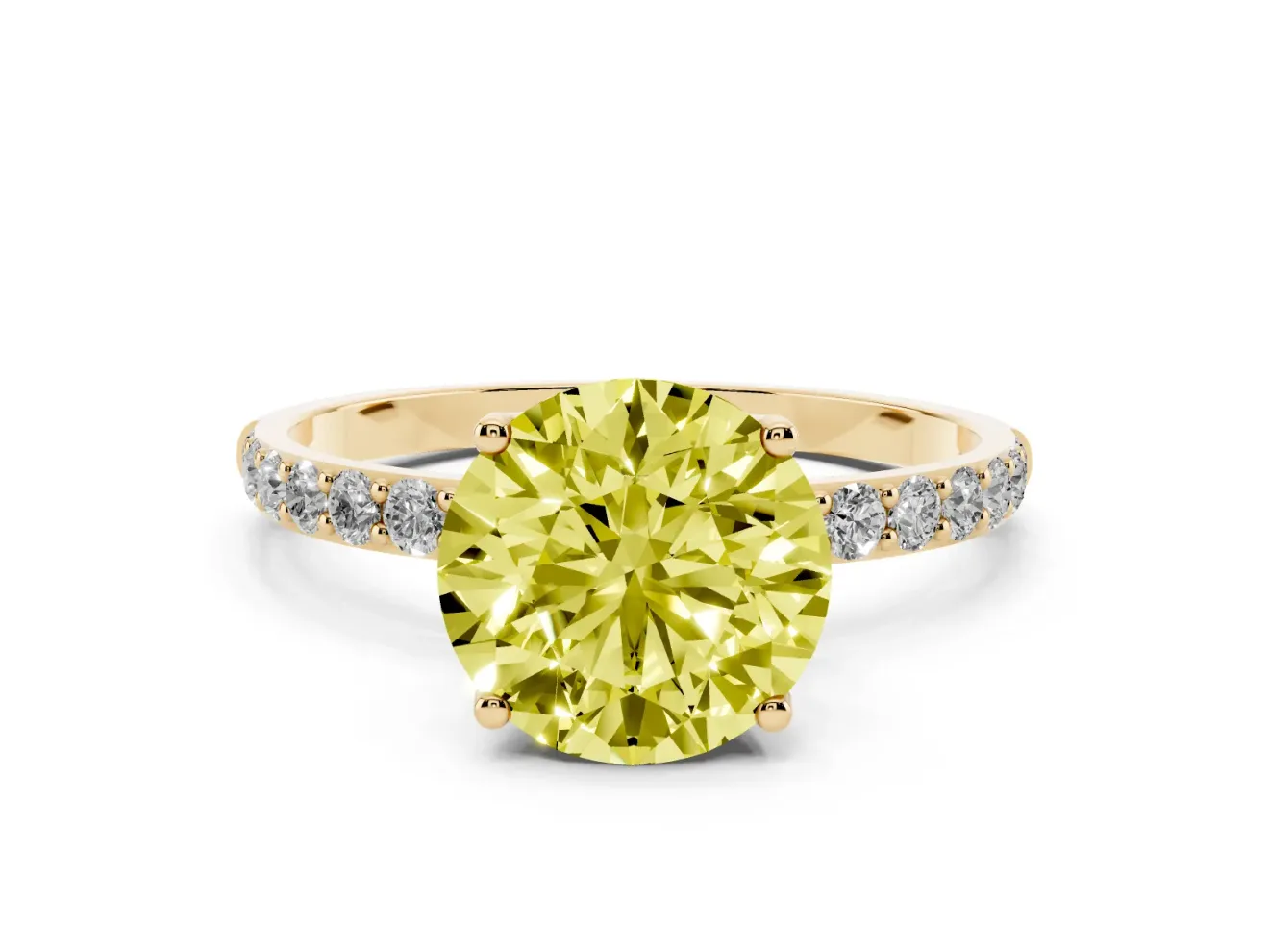 Round Pave Engagement Ring Setting for a Fancy Yellow Lab-Grown Diamond | Slim Band | Yellow Gold