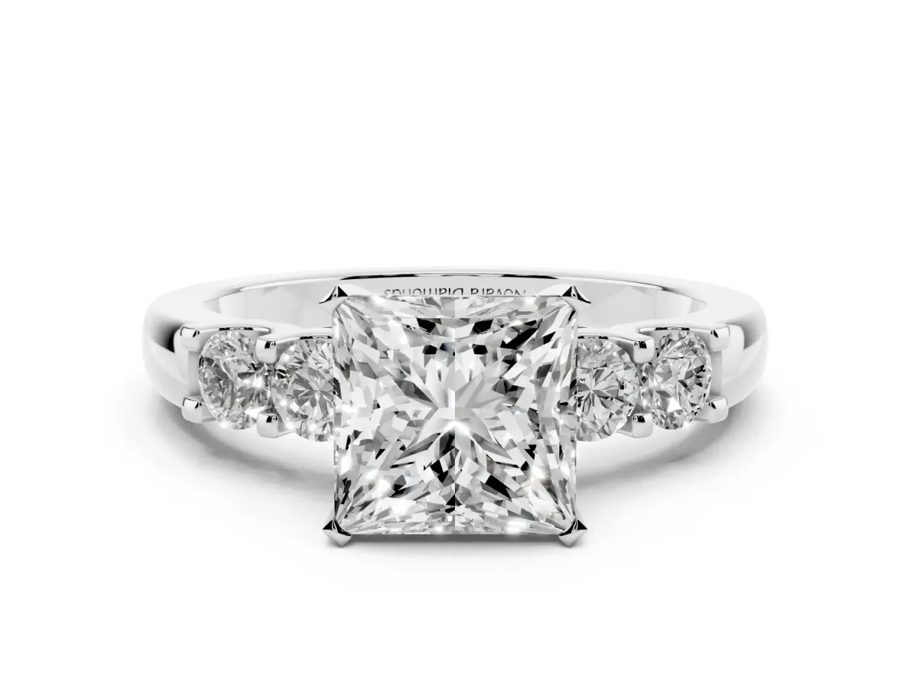 Princess Cut Five Stone Engagement Ring Setting | Prong-Set Side Stones | White Gold