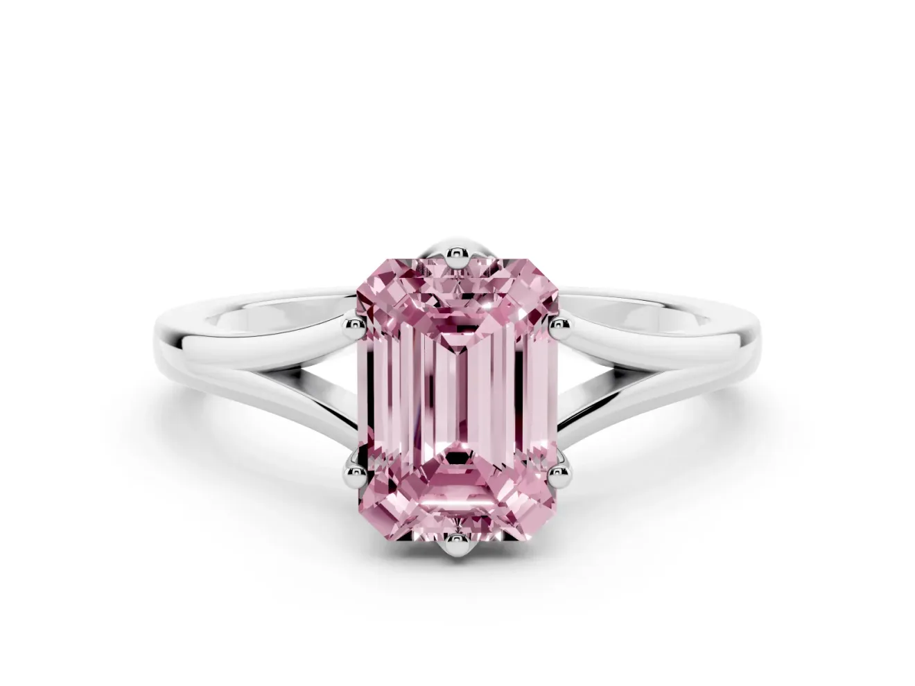 Emerald Cut Split Shank Engagement Ring Setting for a Fancy Pink Lab-Grown Diamond | Sterling Silver