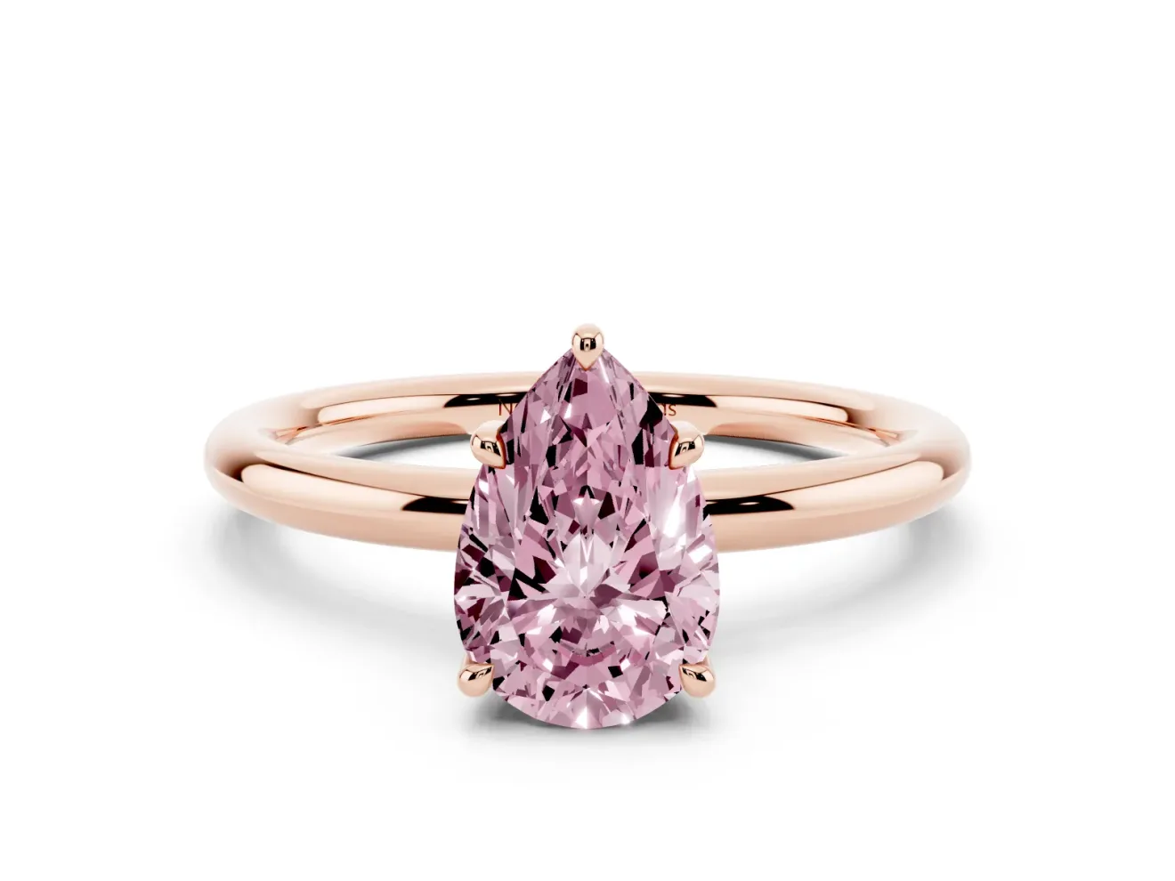 Fancy Pink Pear Cut Diamond Solitaire Ring Set in Rose gold with Thin Band and Prong Setting