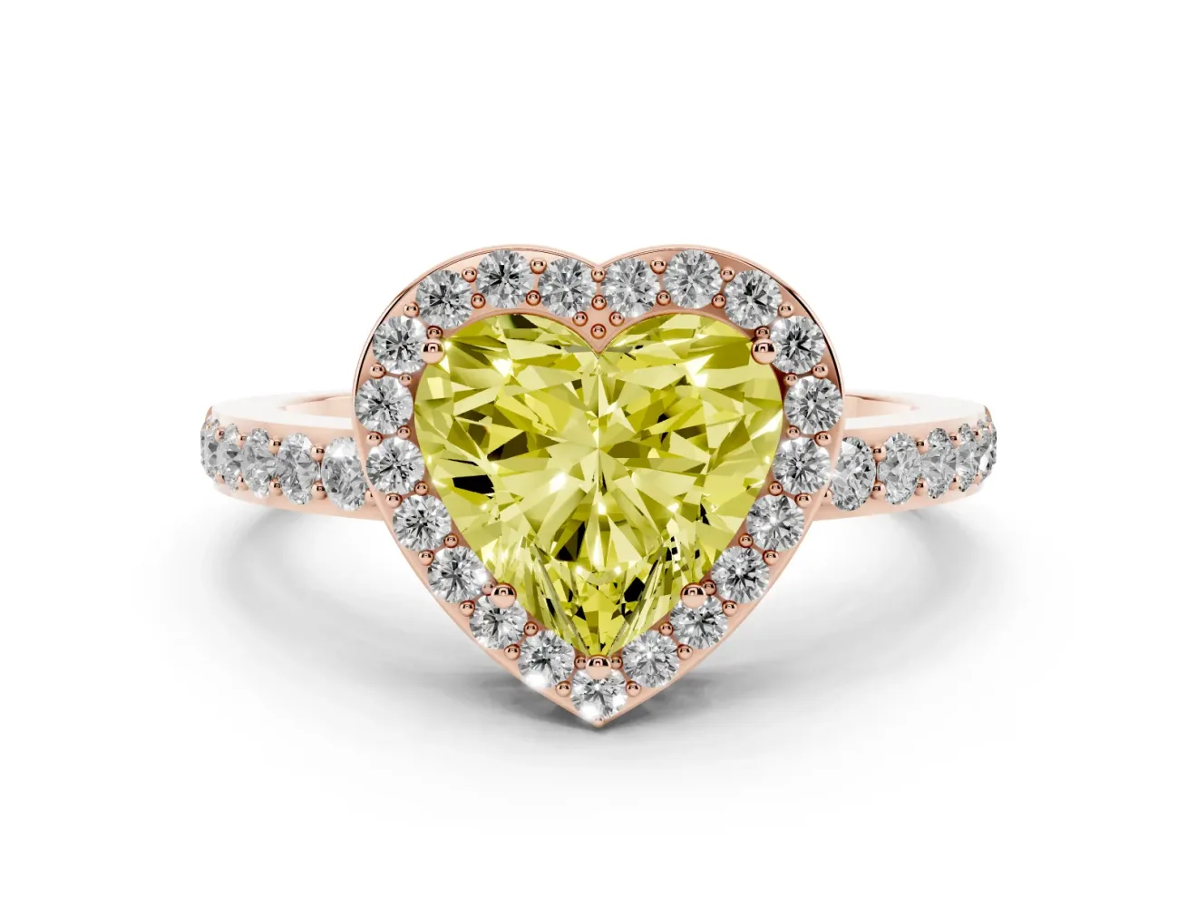 Heart-Shaped Halo Pave Engagement Ring Setting for a Fancy Yellow Lab-Grown Diamond | Heart Cutout Gallery | Rose Gold