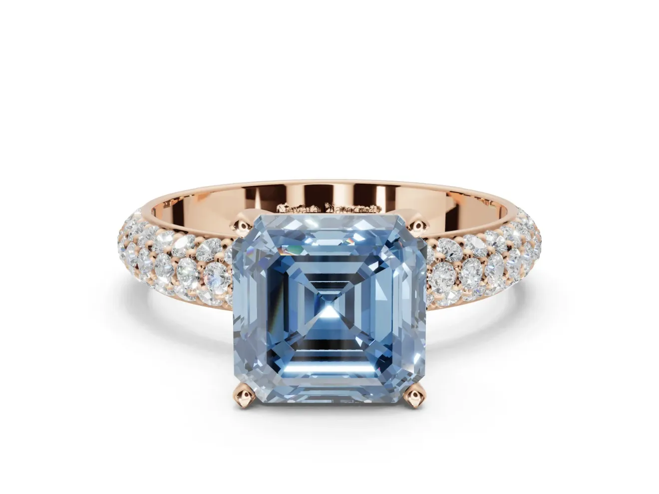 Asscher Cut Domed Pavé Engagement Ring Setting for a Fancy Blue Lab-Grown Diamond | Rose Gold