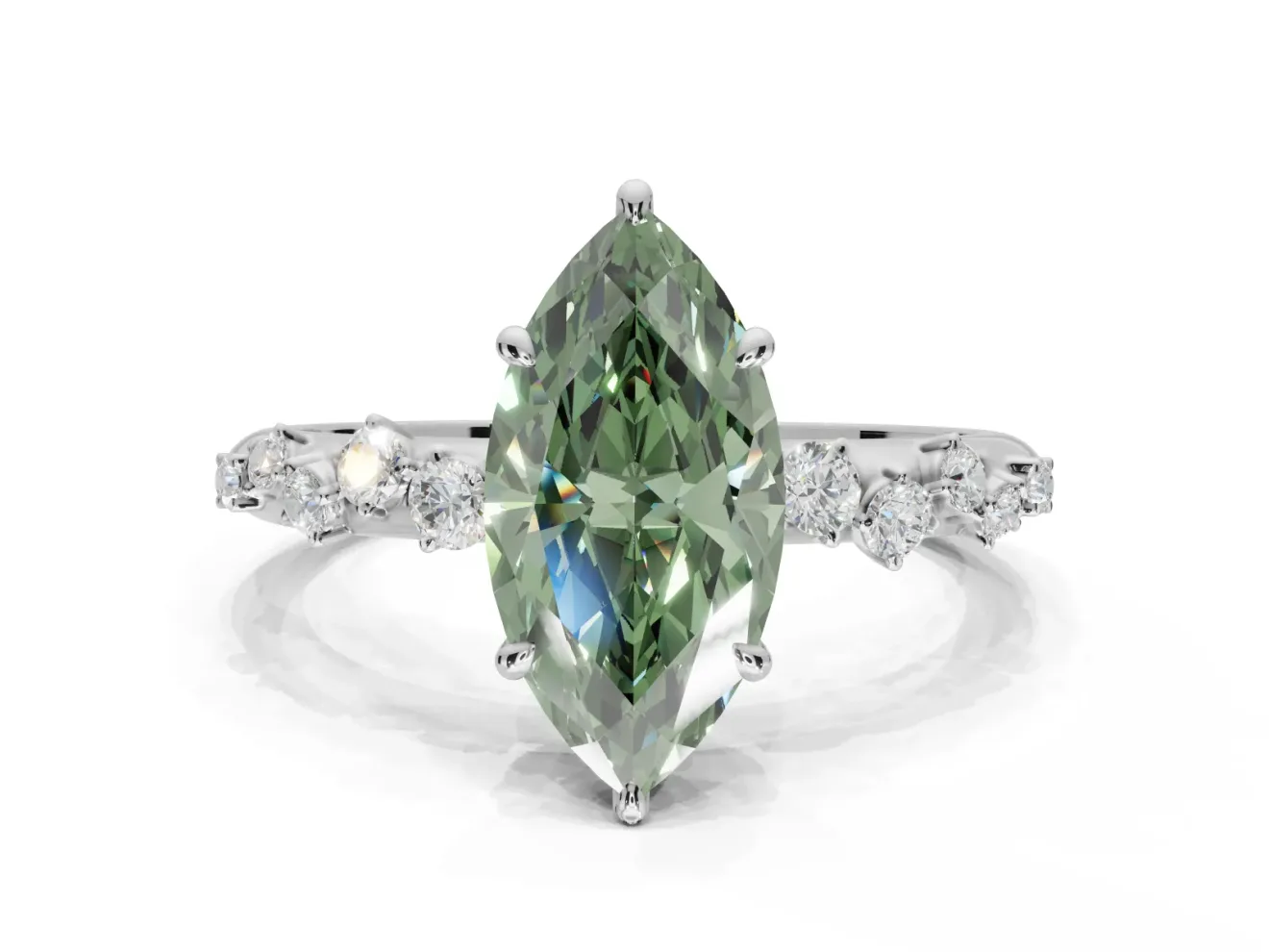Marquise Graduated Solitaire Engagement Ring Setting for a Fancy Green Lab-Grown Diamond | Platinum