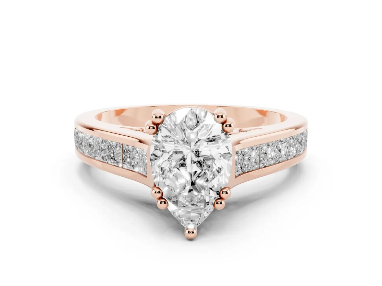 Pear-Shaped Cathedral Channel Set Engagement Ring Setting | Double Claw Prongs | Rose Gold