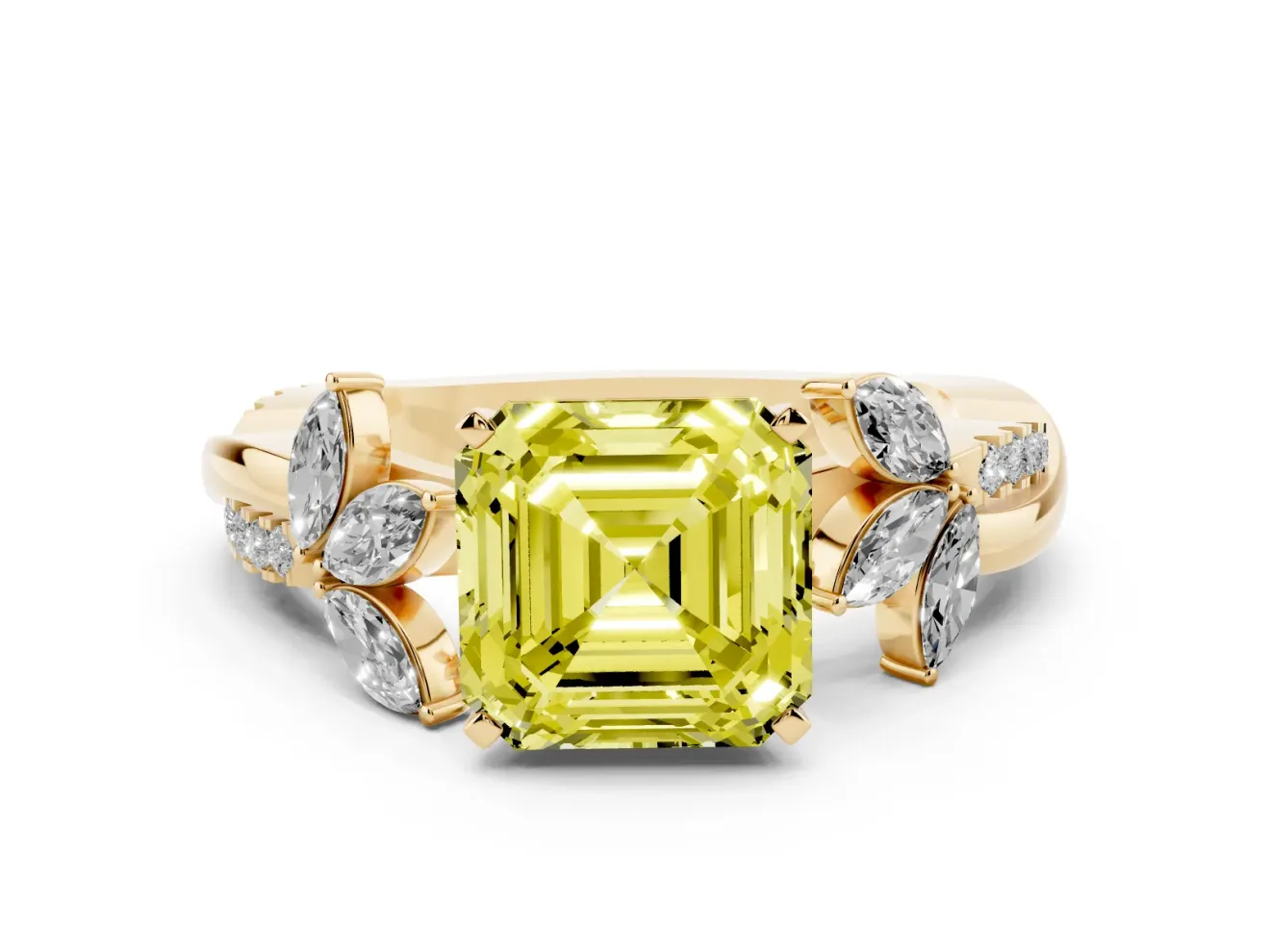 Asscher Cut Floral Vine Engagement Ring Setting for a Fancy Yellow Lab-Grown Diamond | Yellow Gold