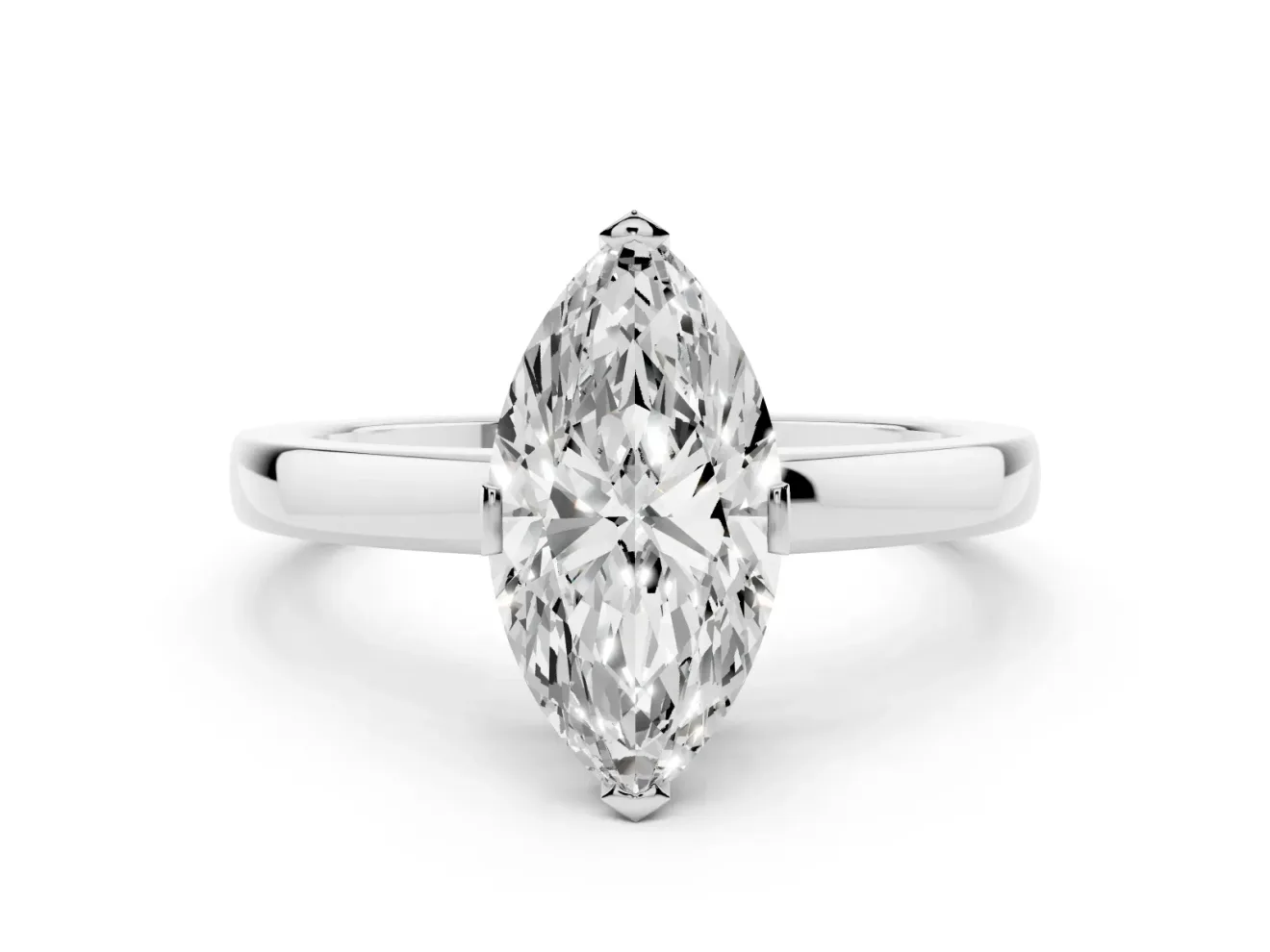 Marquise Cut Diamond Solitaire Ring Set in Silver with Prong Head and Smooth Polished Band