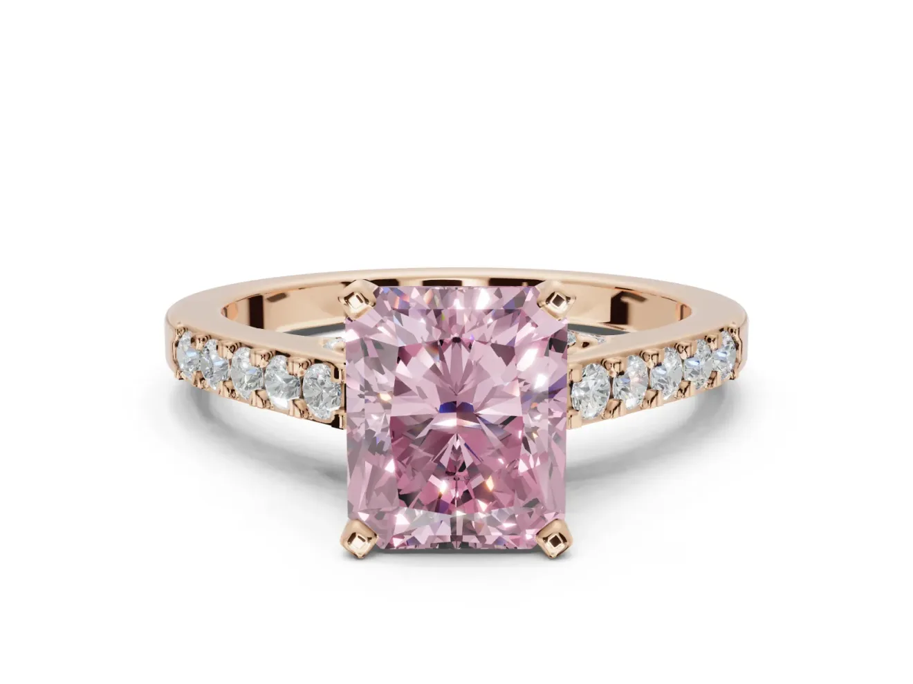 Radiant Cut Pavé Solitaire Engagement Ring Setting for a Fancy Pink Lab-Grown Diamond | Crossover Gallery | Rose Gold