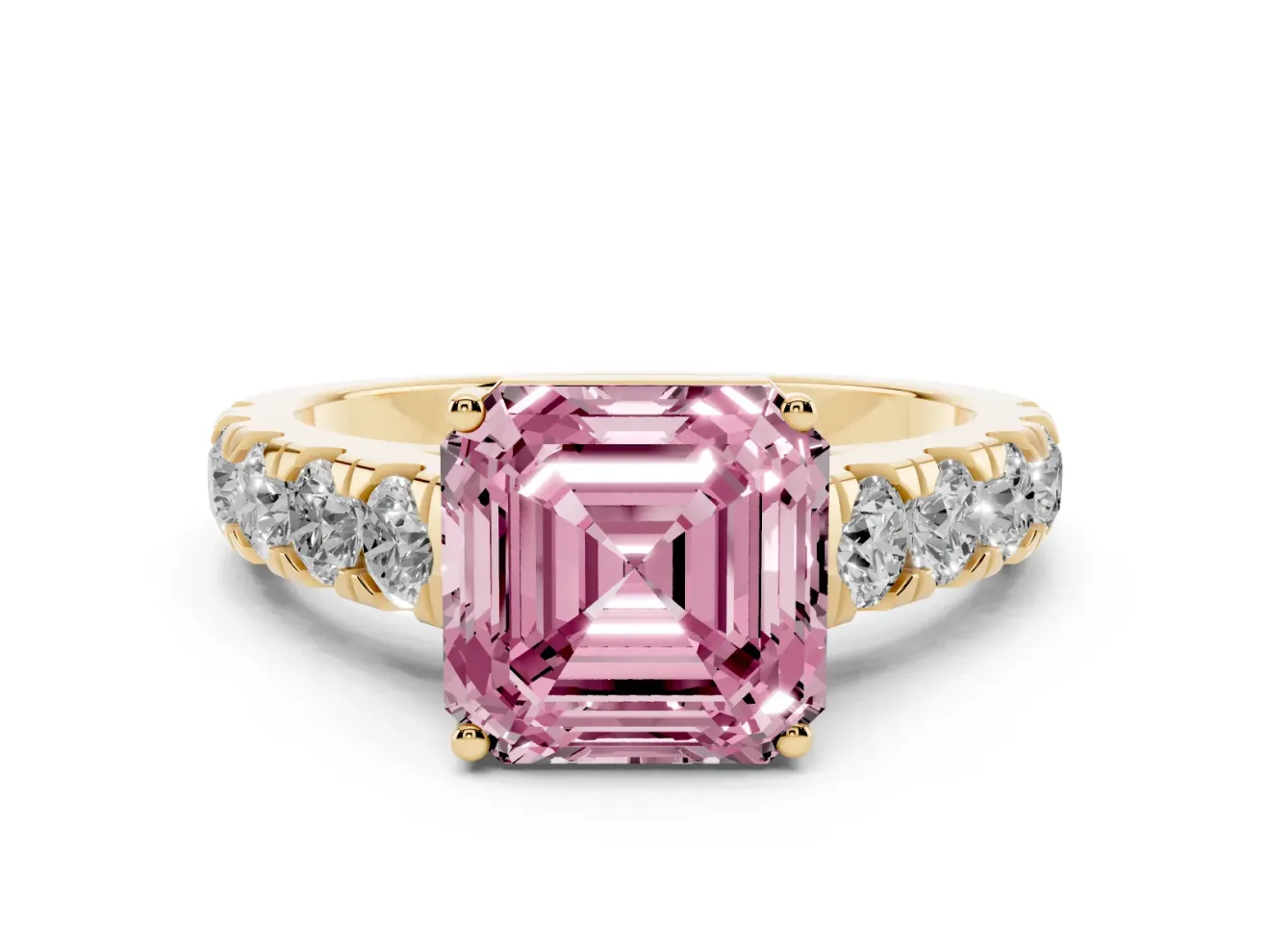 Asscher Cut Engagement Ring Setting for a Fancy Pink Lab-Grown Diamond | Yellow Gold - Design NV-24643