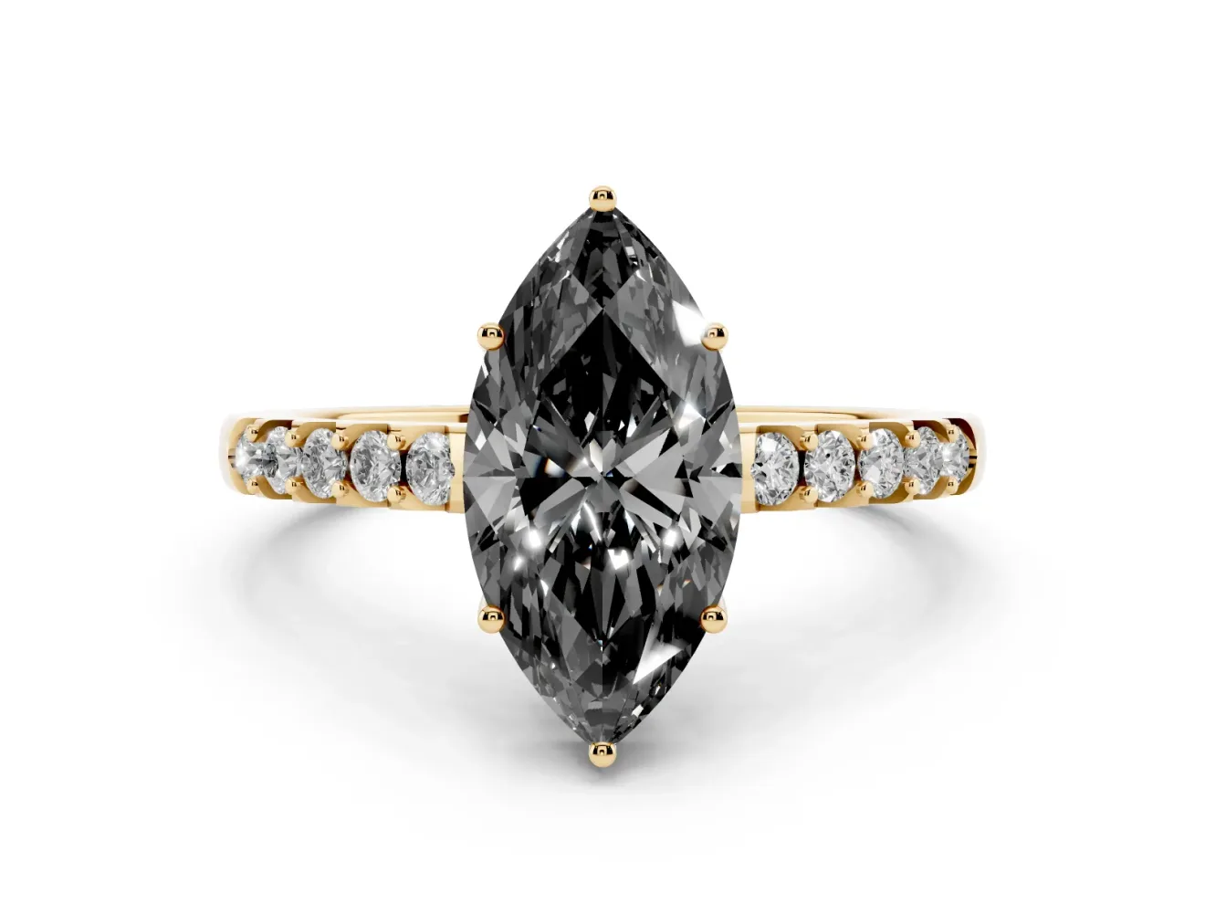 Marquise Hidden Halo Engagement Ring Setting for a Black Center | Yellow Gold