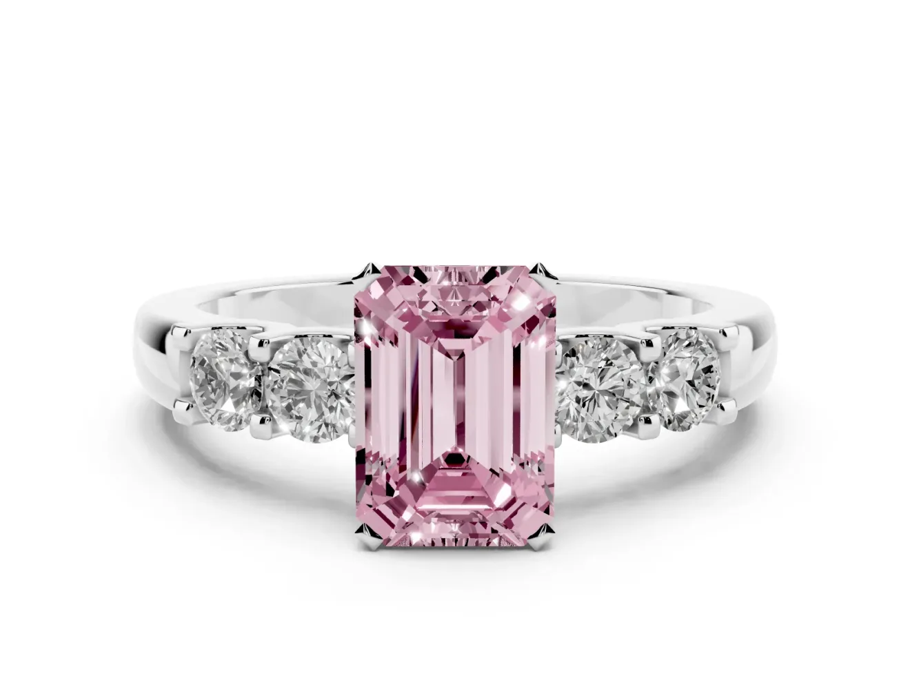 Emerald Cut Five Stone Engagement Ring Setting for a Fancy Pink Lab-Grown Diamond | Platinum