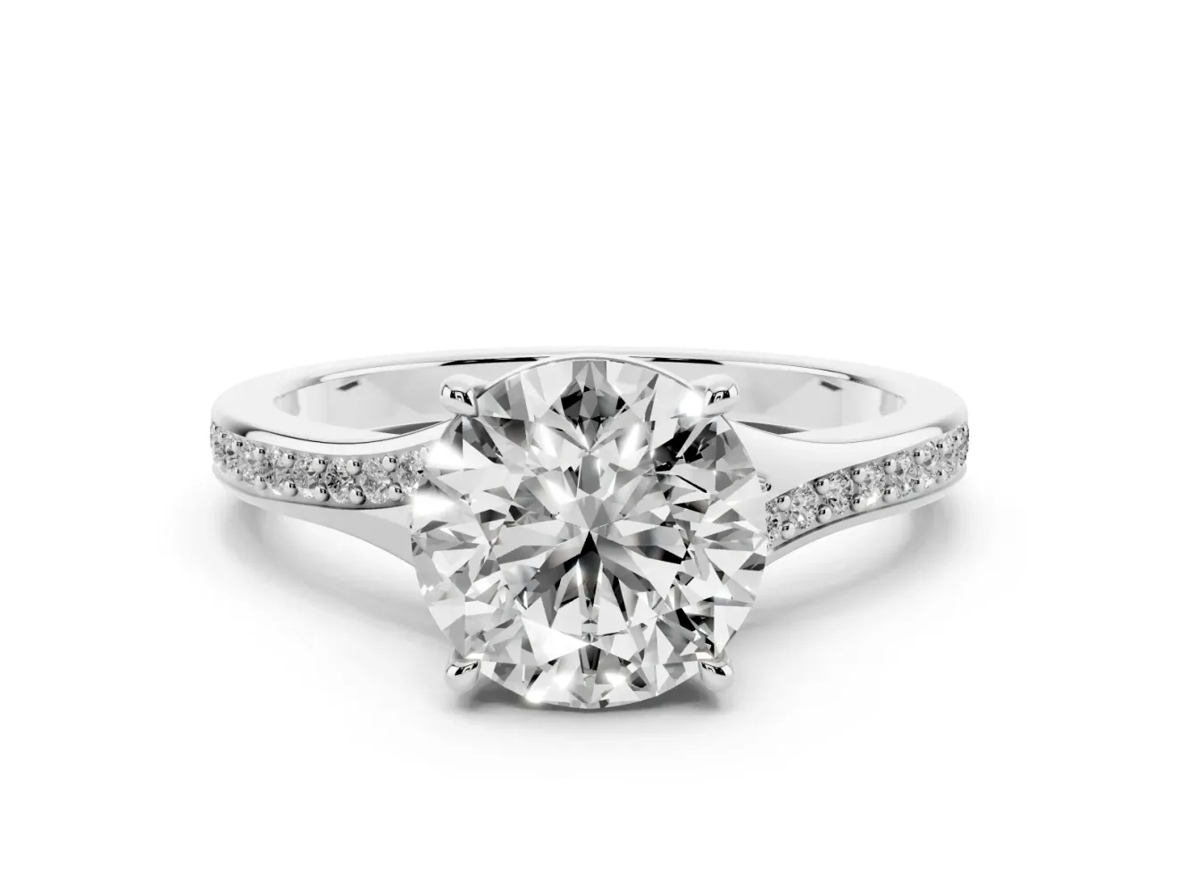 Round Pave Solitaire Engagement Ring Setting | Sweeping Shoulders | Platinum