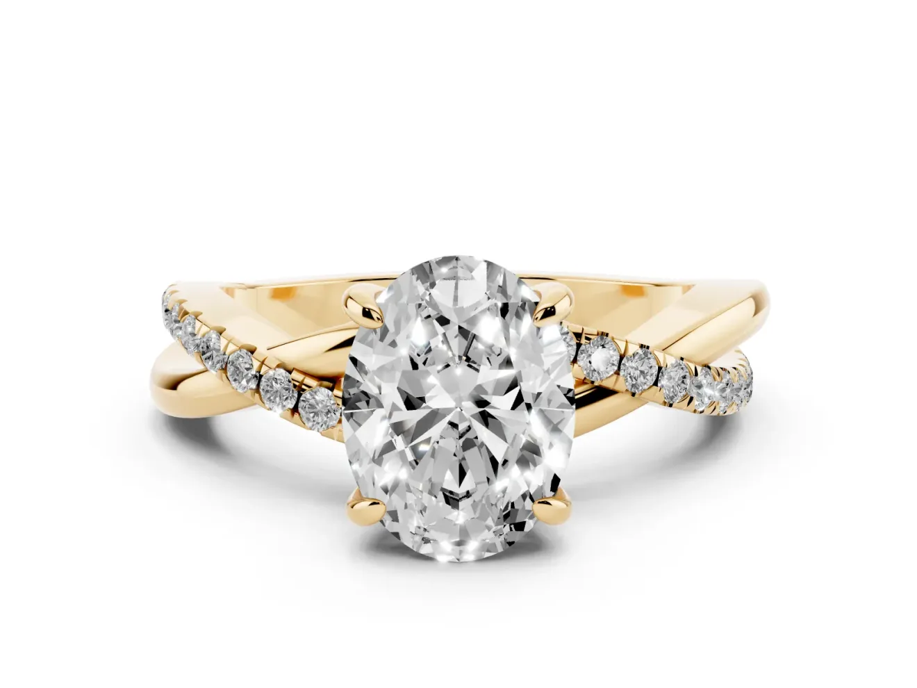 Oval Pavé Twist Engagement Ring Setting | Crossover Band | Yellow Gold