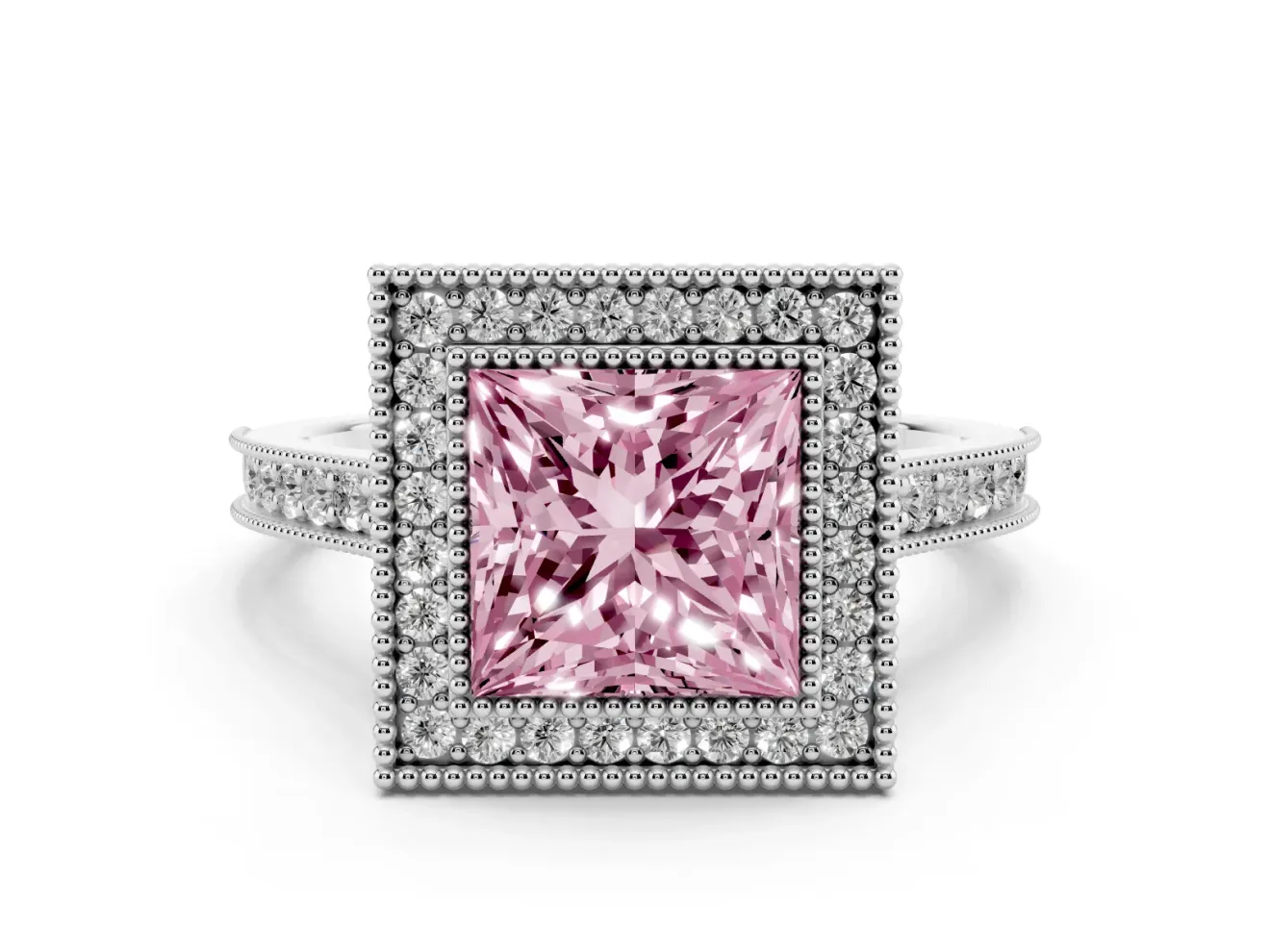 Princess Cut Halo Engagement Ring Setting for a Fancy Pink Lab-Grown Diamond | Sterling Silver - Design NV-24721