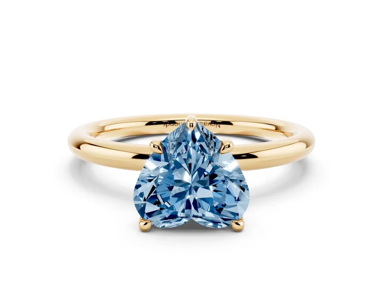Heart-Shaped Hidden Halo Ring Setting for a Fancy Blue Lab-Grown Diamond | Yellow Gold
