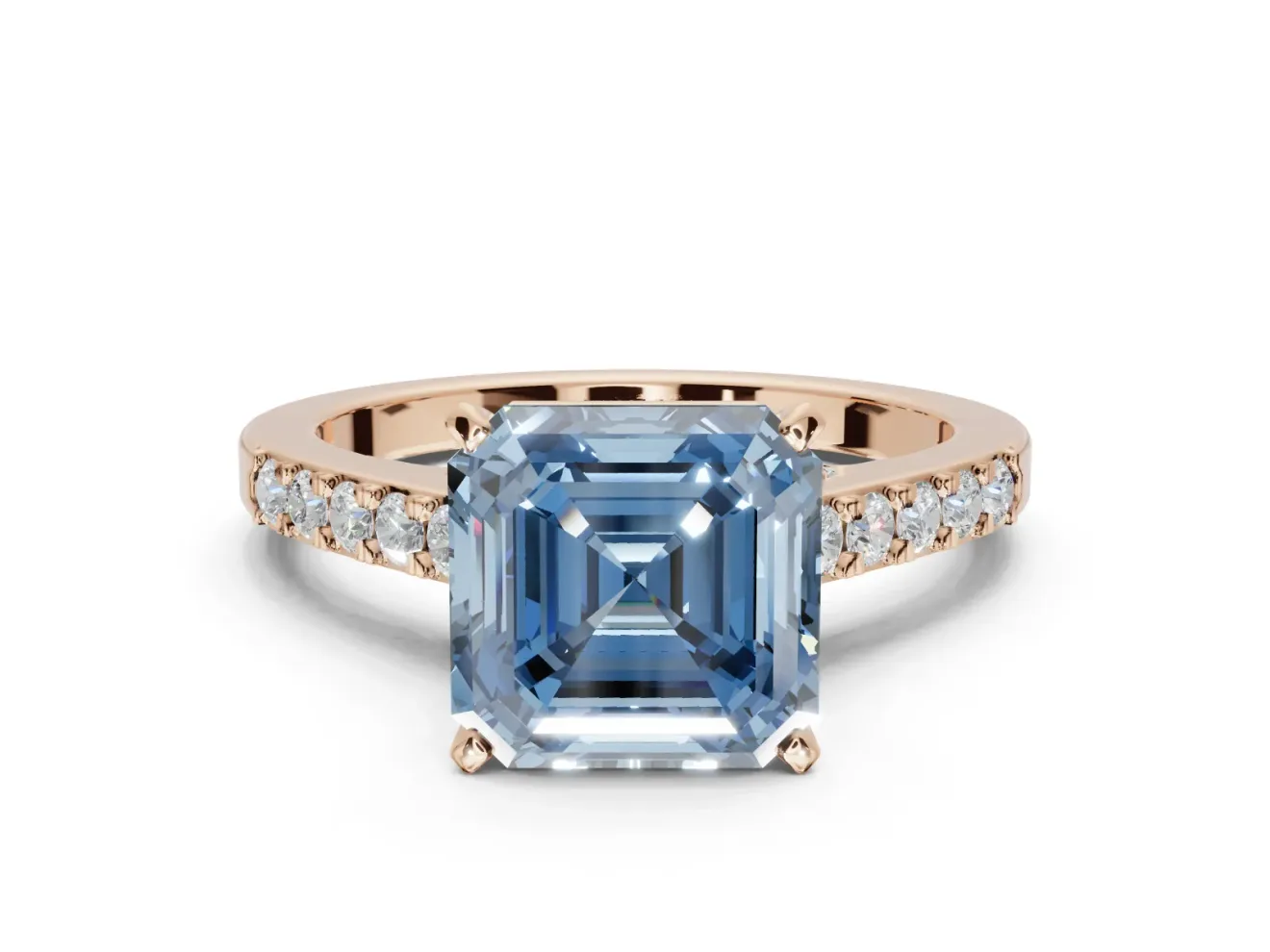Asscher Cut Pavé Solitaire Engagement Ring Setting for a Fancy Blue Lab-Grown Diamond | Crossover Gallery | Rose Gold