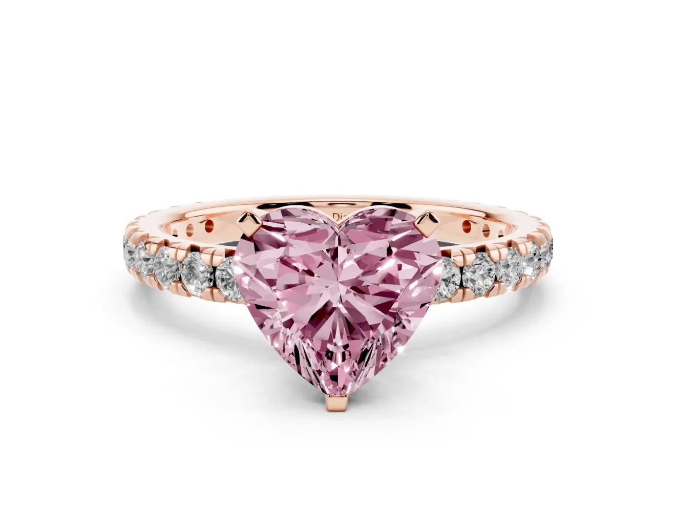 Heart-Shaped Pavé Engagement Ring Setting for a Fancy Pink Lab-Grown Diamond | Rose Gold