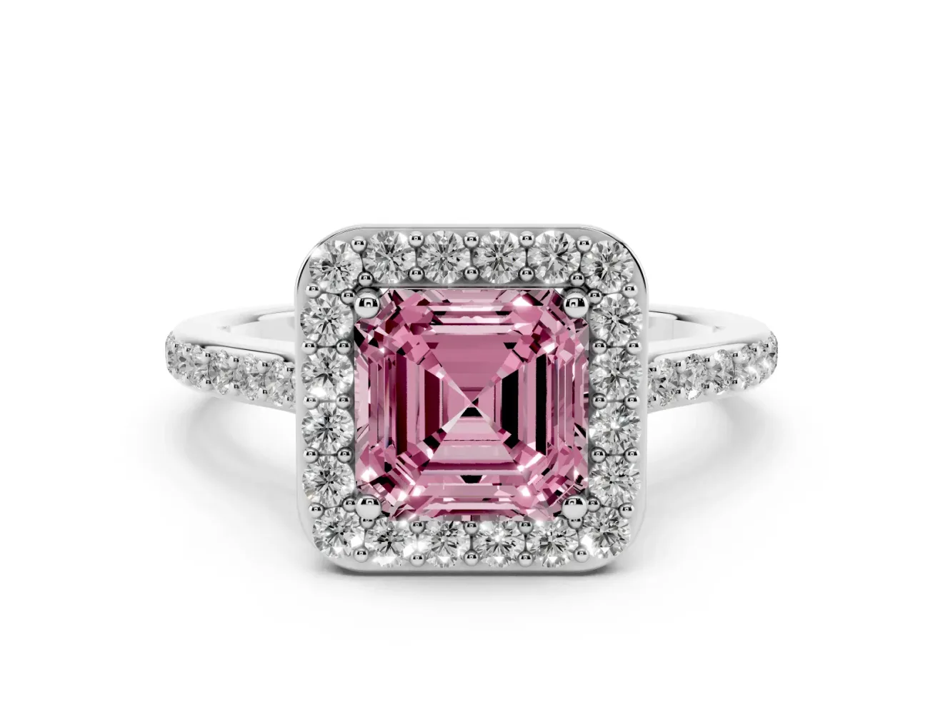 Asscher Cut Halo Engagement Ring Setting for a Fancy Pink Lab-Grown Diamond | White Gold - Design NV-24729
