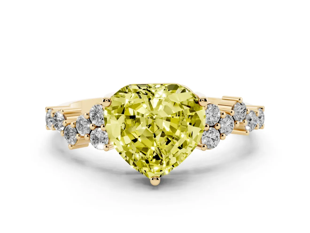 Heart-Shaped Accented Engagement Ring Setting for a Fancy Yellow Lab-Grown Diamond | Yellow Gold
