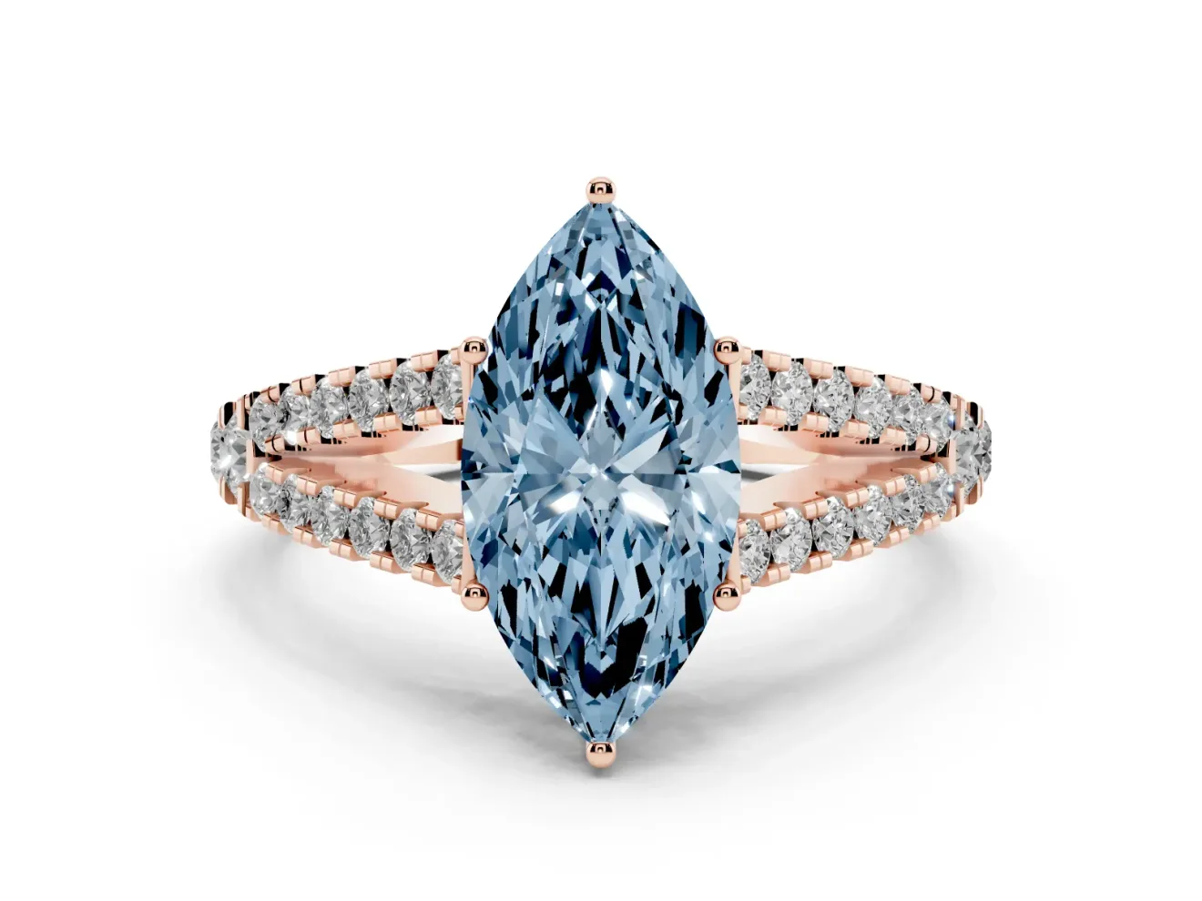 Marquise Graduated Split Shank Engagement Ring Setting for a Fancy Blue Lab-Grown Diamond | Rose Gold