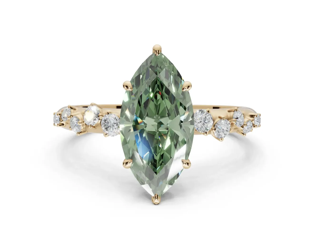 Marquise Graduated Solitaire Engagement Ring Setting for a Fancy Green Lab-Grown Diamond | Yellow Gold