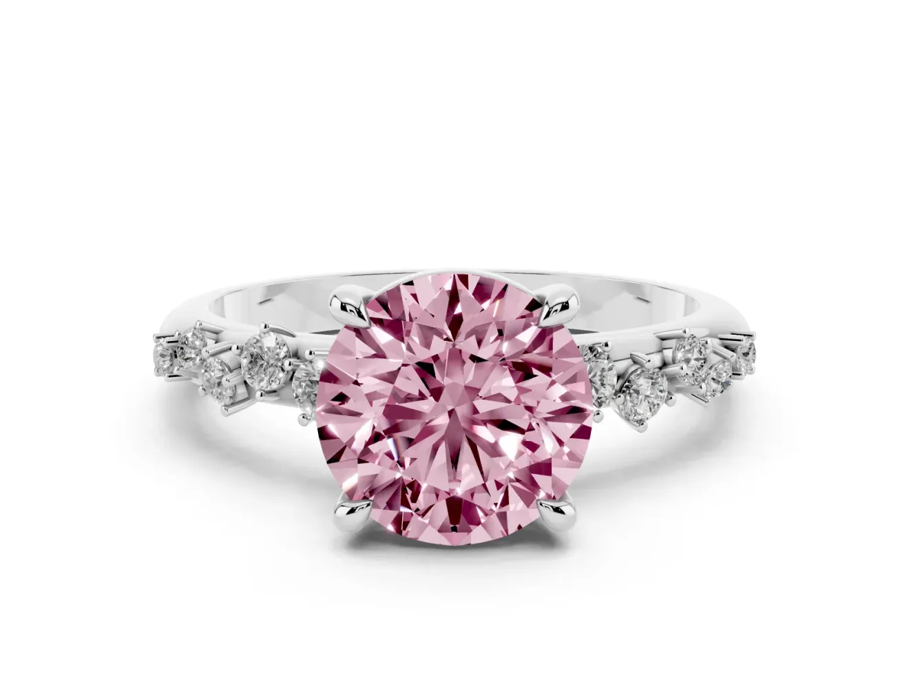 Round Graduated Accent Engagement Ring Setting for a Fancy Pink Lab-Grown Diamond | Platinum