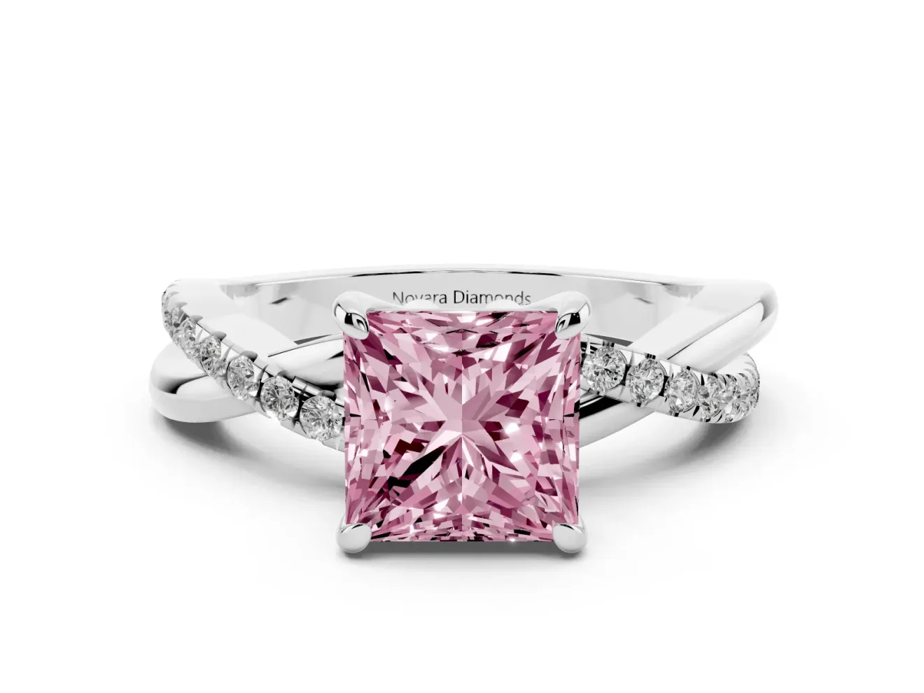 Princess Cut Twist Engagement Ring Setting for a Fancy Pink Lab-Grown Diamond | Platinum