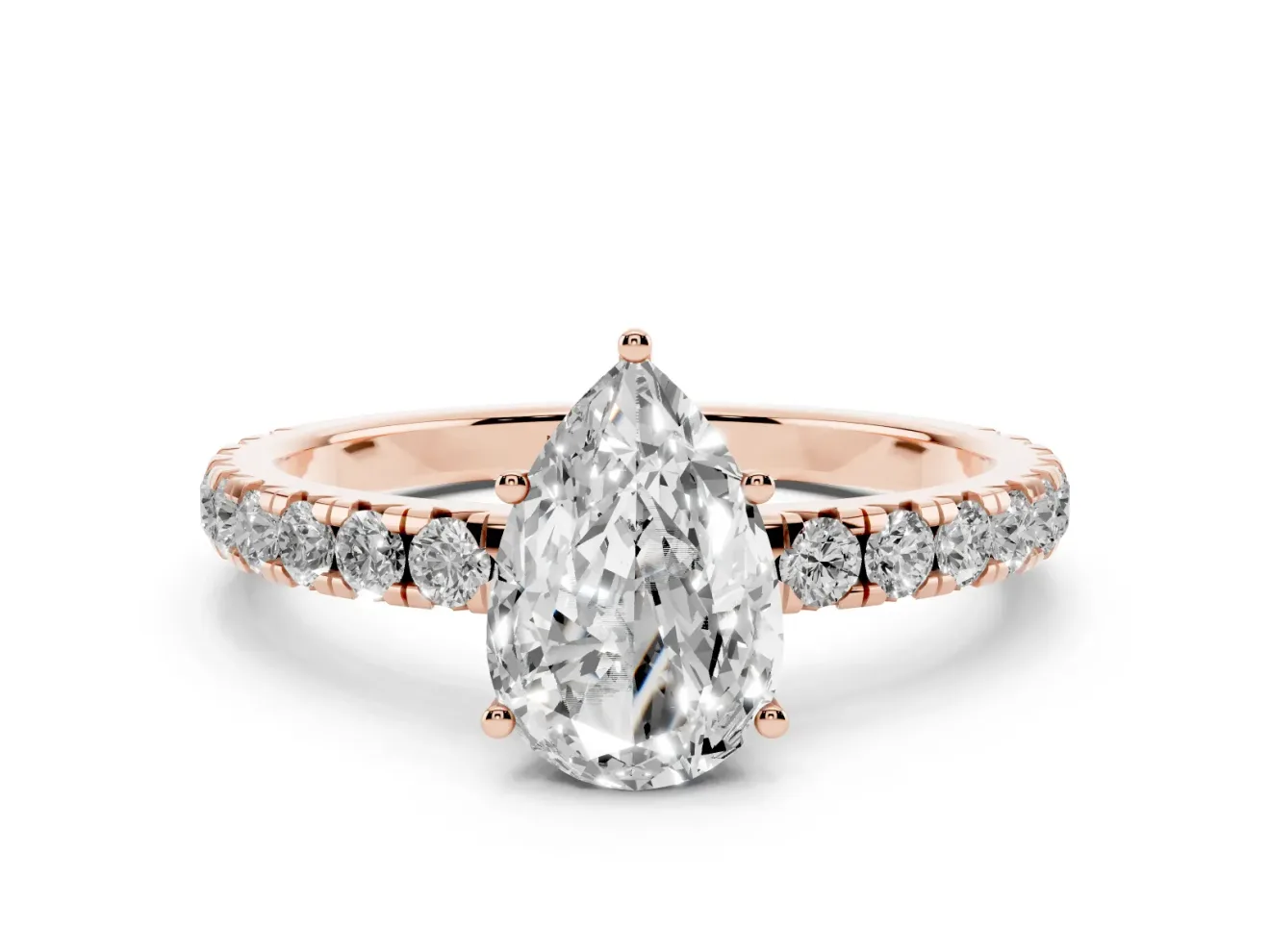Pear-Shaped Pave Engagement Ring Setting | Shared Prong Band | Rose Gold