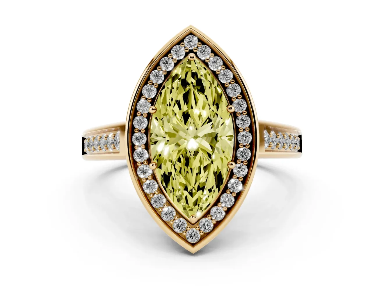 Marquise Rimmed Halo Engagement Ring Setting for a Fancy Yellow Lab-Grown Diamond | Yellow Gold