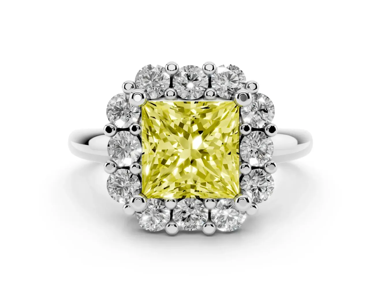 Princess Cut Cluster Halo Engagement Ring Setting for a Fancy Yellow Lab-Grown Diamond | Large Round Accents | Platinum