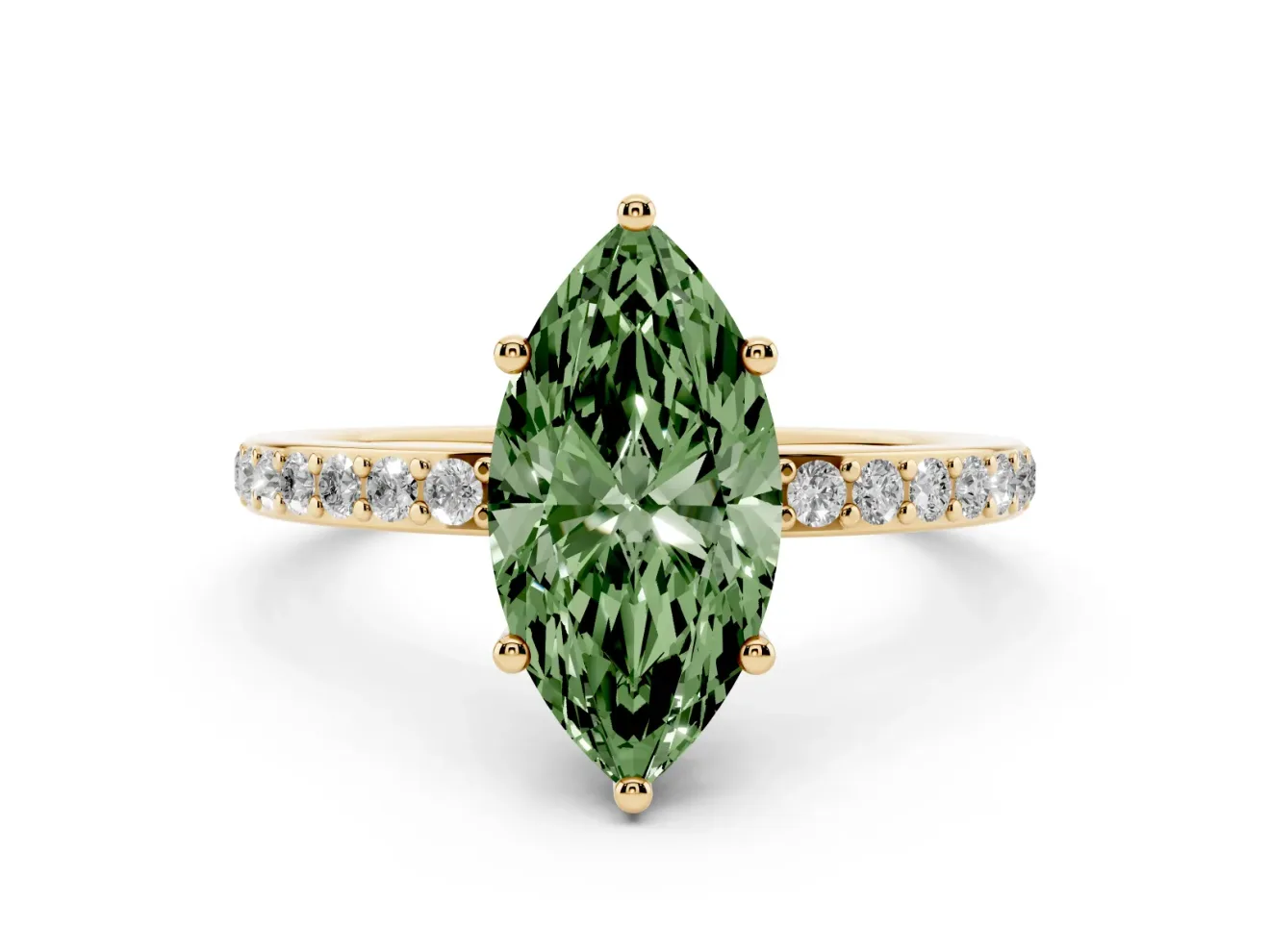Marquise Hidden Halo Engagement Ring Setting for a Fancy Green Lab-Grown Diamond | Yellow Gold