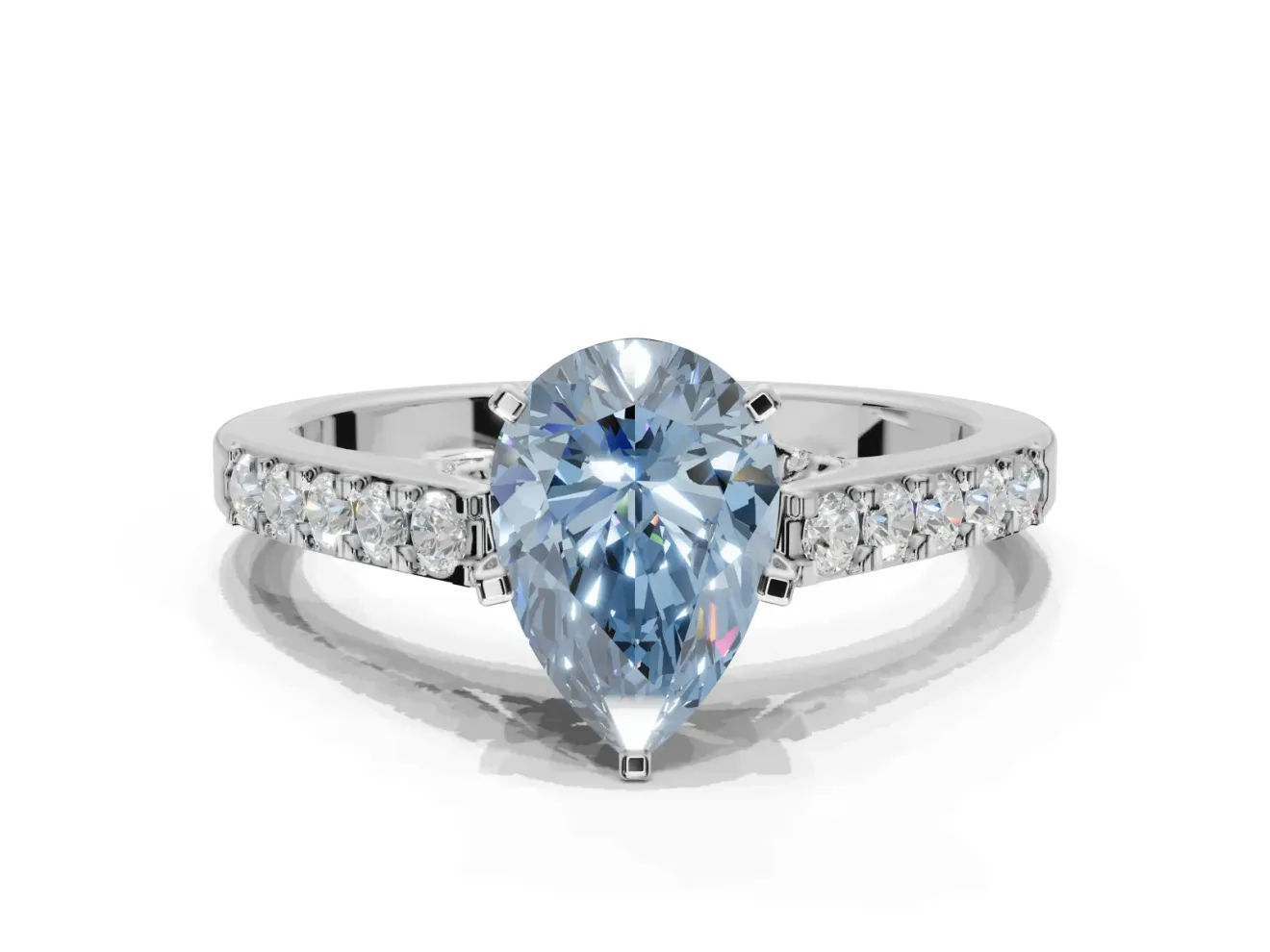 Pear-Shaped Pavé Solitaire Engagement Ring Setting for a Fancy Blue Lab-Grown Diamond | Crossover Gallery | White Gold
