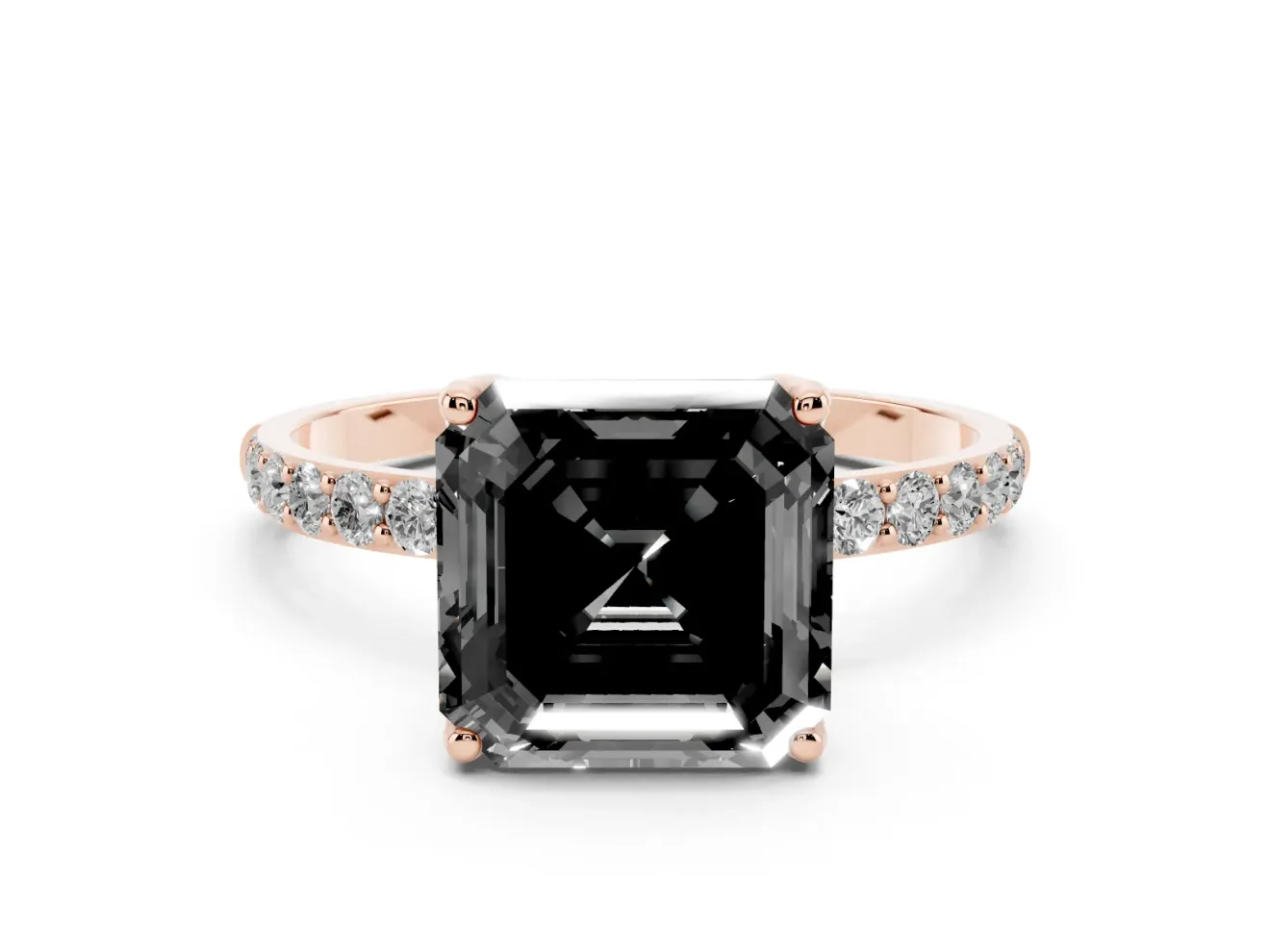 Asscher Cut Pavé Solitaire Engagement Ring Setting for a Black Center | Slim Band | Rose Gold