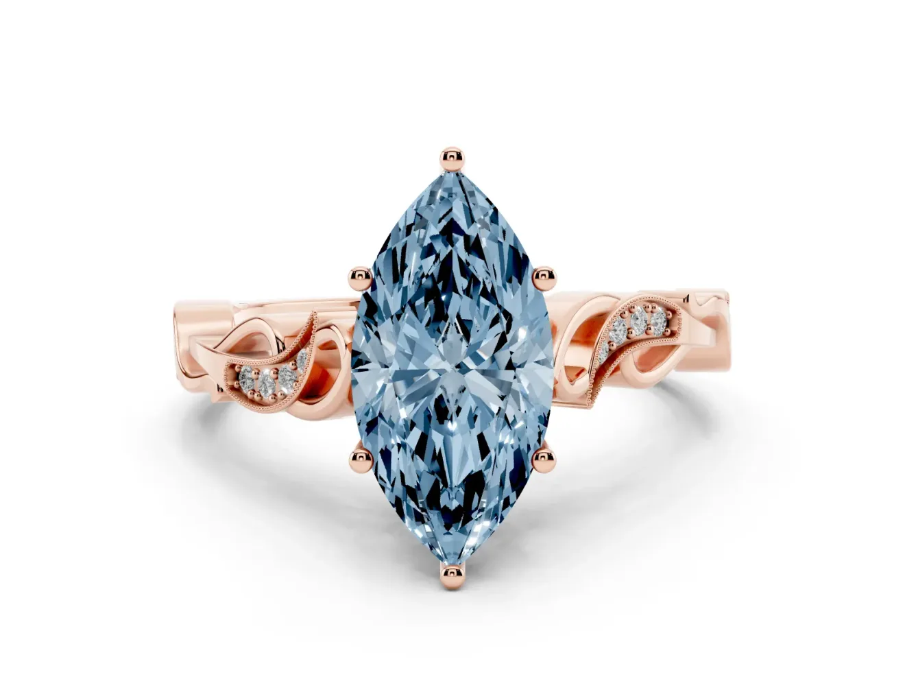 Marquise Vine Engagement Ring Setting for a Fancy Blue Lab-Grown Diamond | Rose Gold