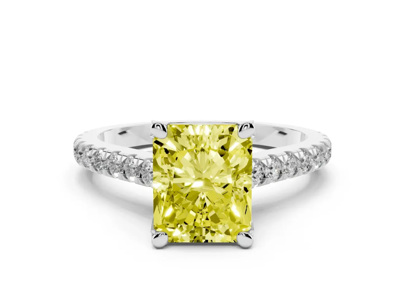 Radiant Cut Hidden Halo Engagement Ring Setting for a Fancy Yellow Lab-Grown Diamond | Claw Prongs | Sterling Silver