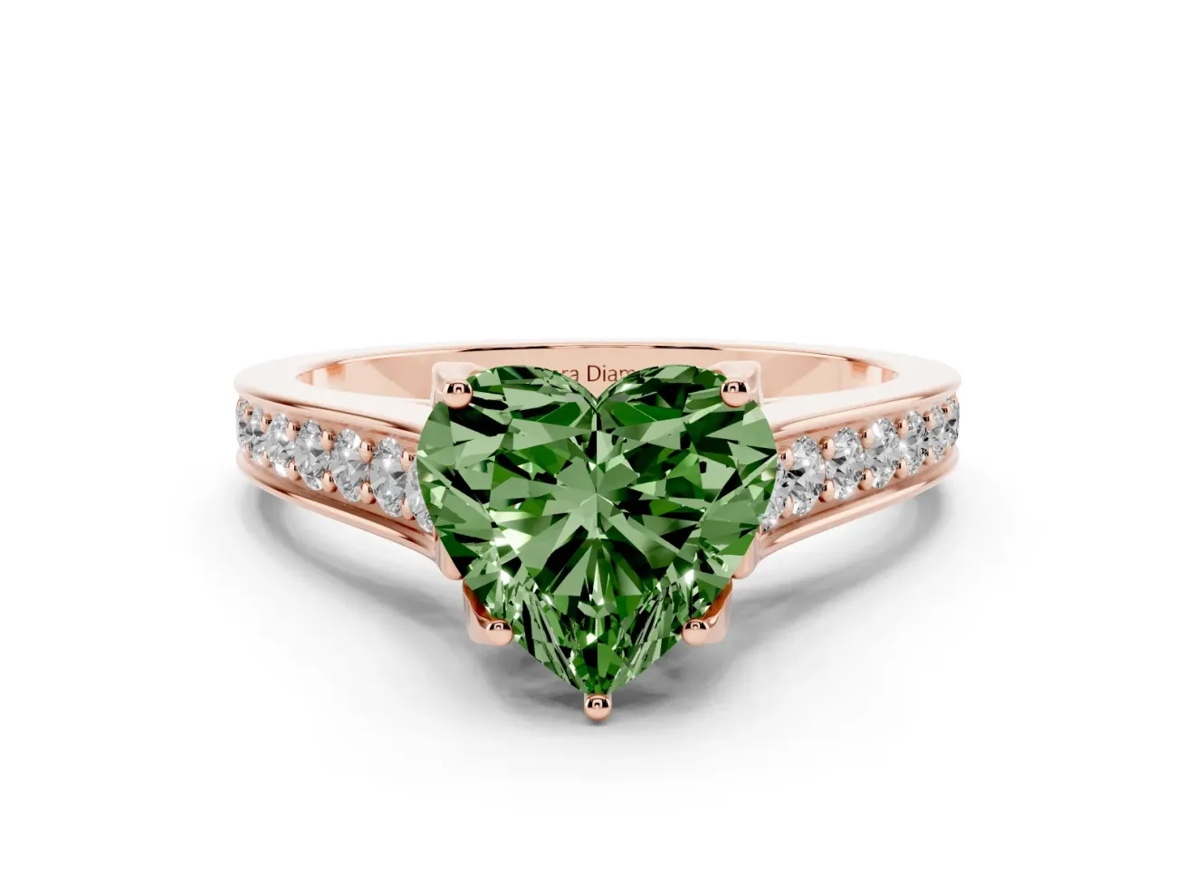 Heart-Shaped Graduated Pavé Engagement Ring Setting for a Fancy Green Lab-Grown Diamond | Rose Gold