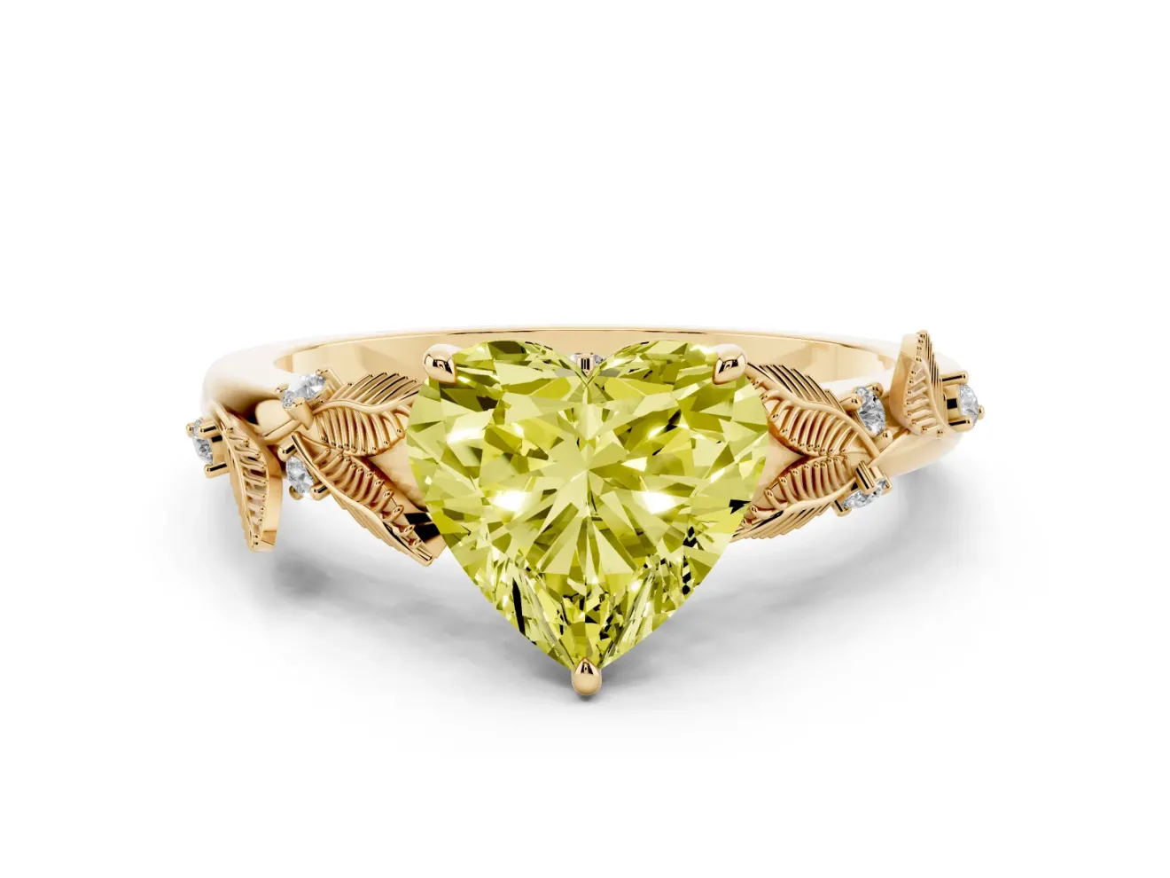 Heart-Shaped Leaf Engagement Ring Setting for a Fancy Yellow Lab-Grown Diamond | Yellow Gold