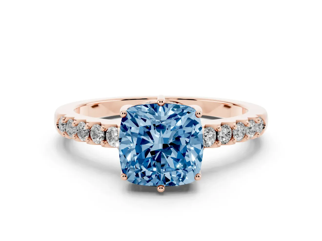 Cushion Cut Engagement Ring Setting for a Fancy Blue Lab-Grown Diamond | Rose Gold - Design NV-24649