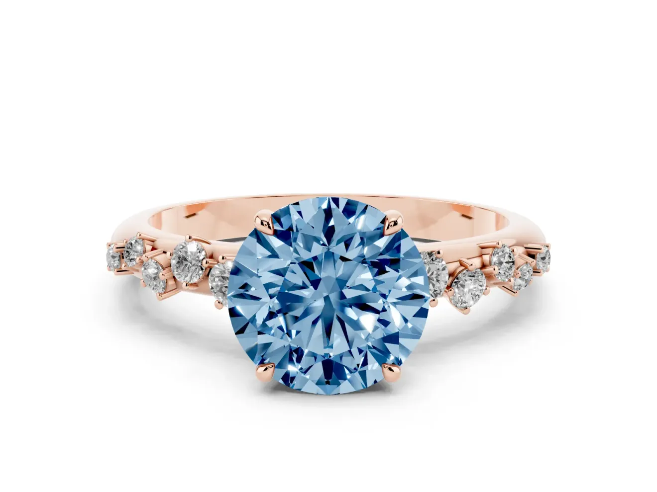 Round Graduated Solitaire Engagement Ring Setting for a Fancy Blue Lab-Grown Diamond | Rose Gold