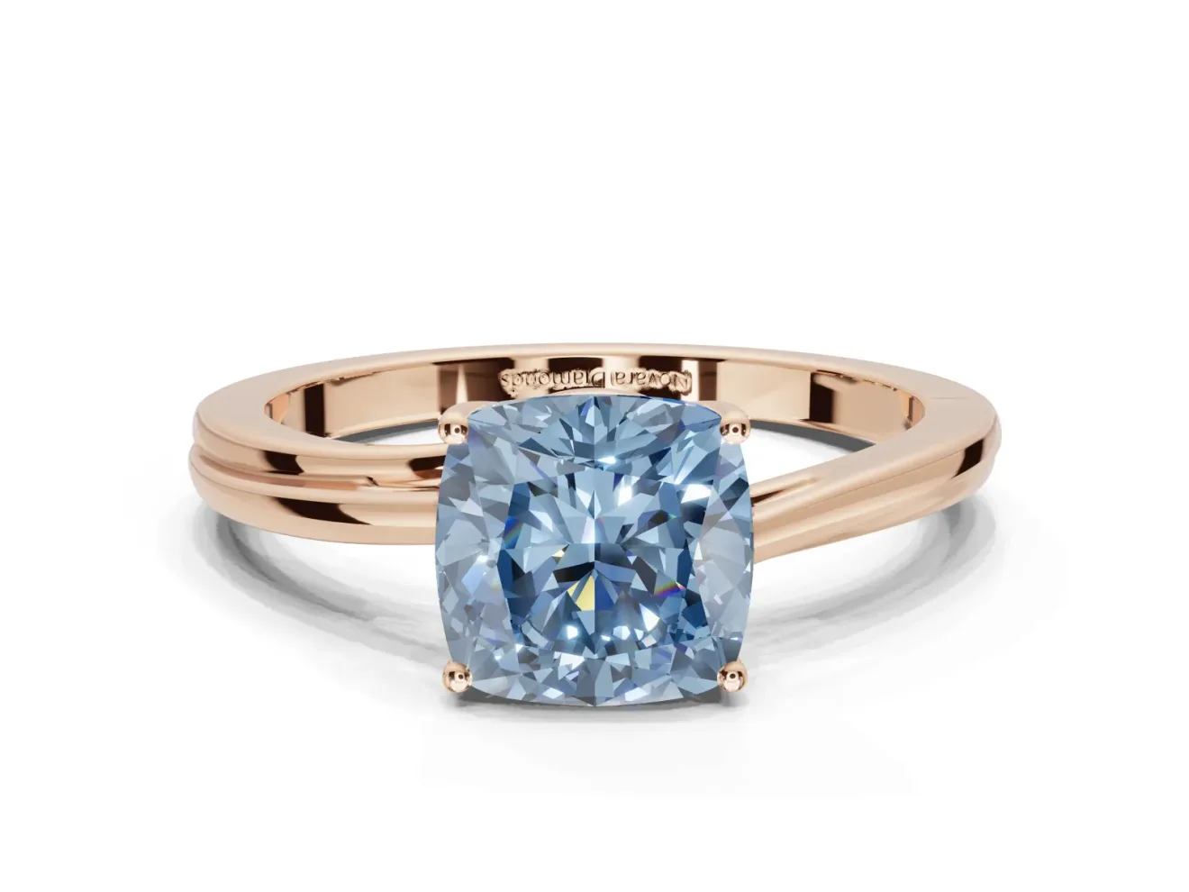 Cushion Cut Bypass Solitaire Engagement Ring Setting for a Fancy Blue Lab-Grown Diamond | Rose Gold