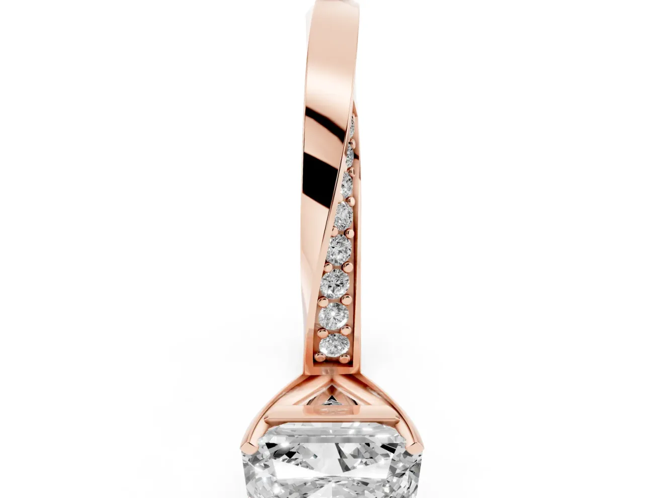 Radiant Cut Twisted Pave Engagement Ring Setting | Ribbon Band | Rose Gold