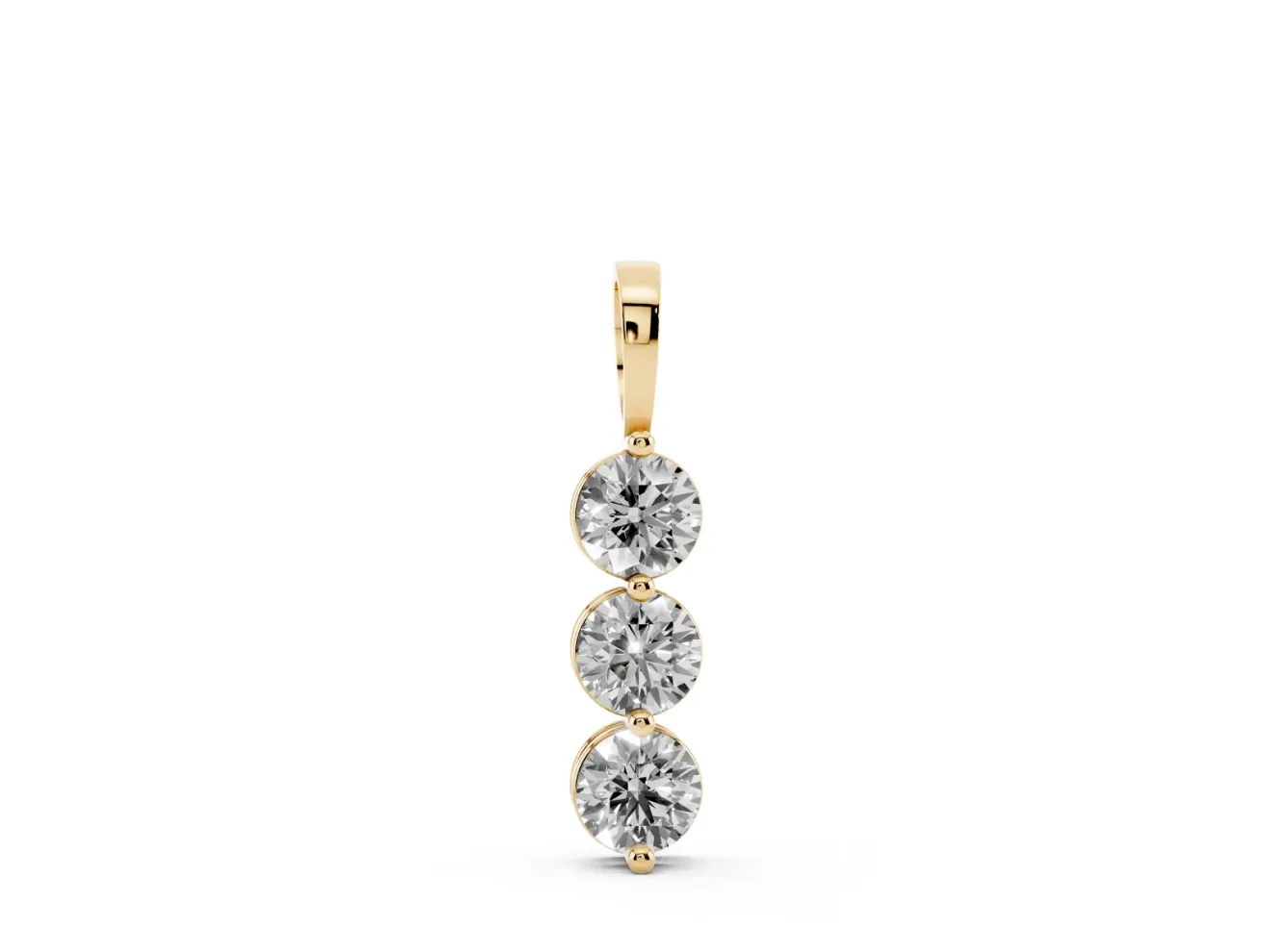 Round Lab-Grown Diamond Three-Stone Drop Pendant Necklace | Plain Bail | Yellow Gold